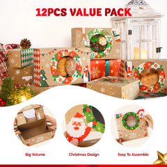 12-Pack Christmas Cookie Boxes for Gift Giving