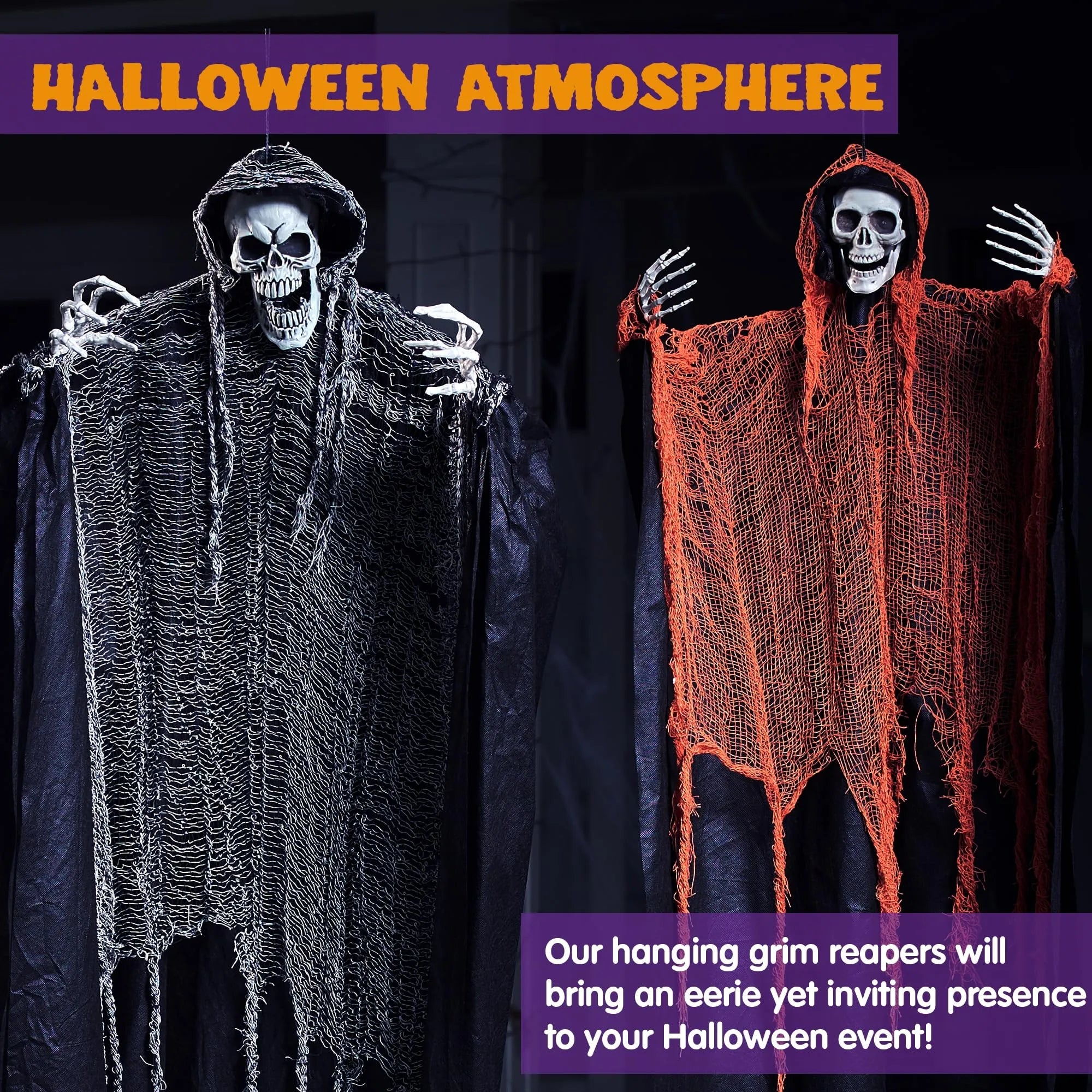 3 Pcs Halloween Hanging Grim Reapers - One 67in & Two 47in