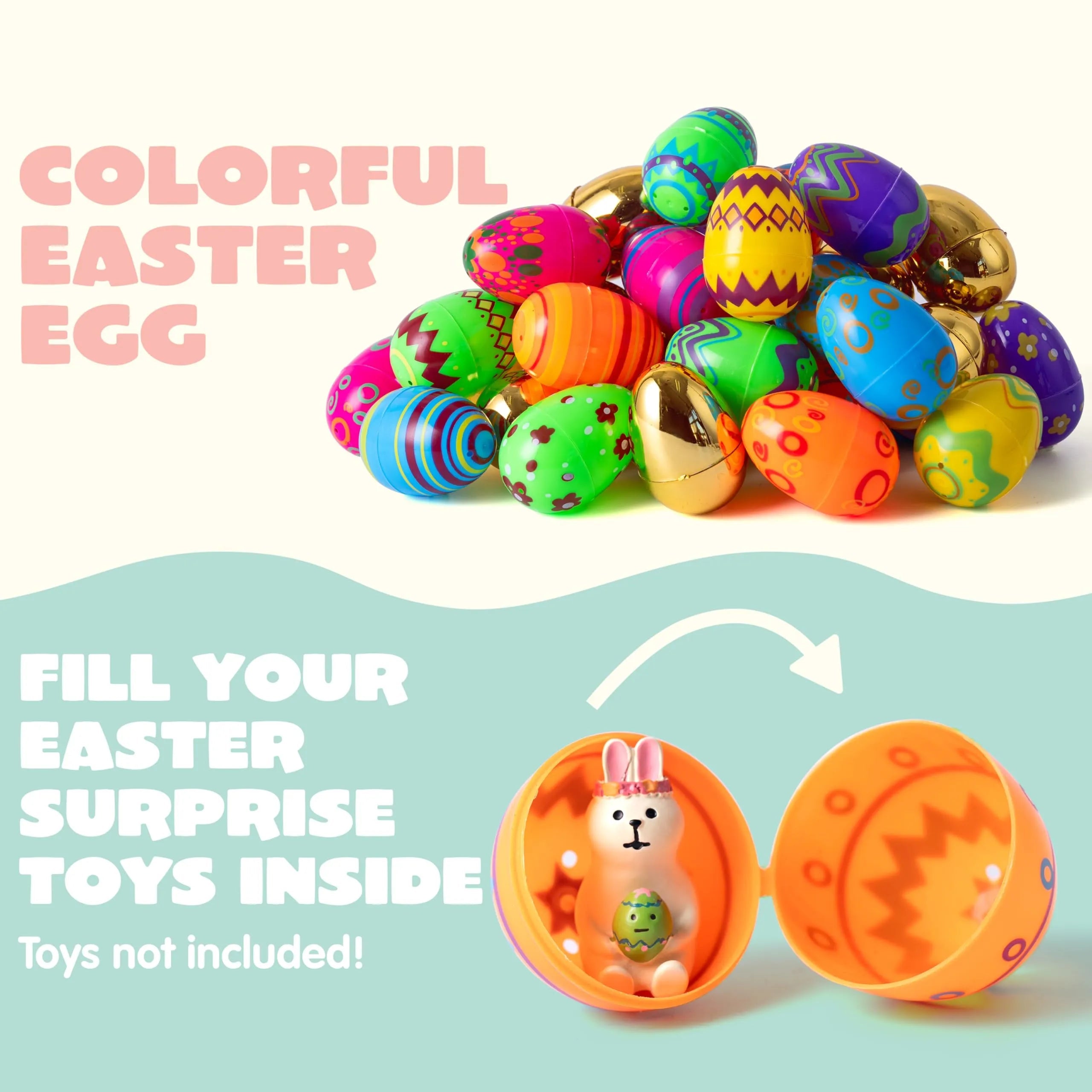 44-Piece 3.15-Inch Printed Easter Eggs Set with 8 Golden Eggs for Egg Hunt
