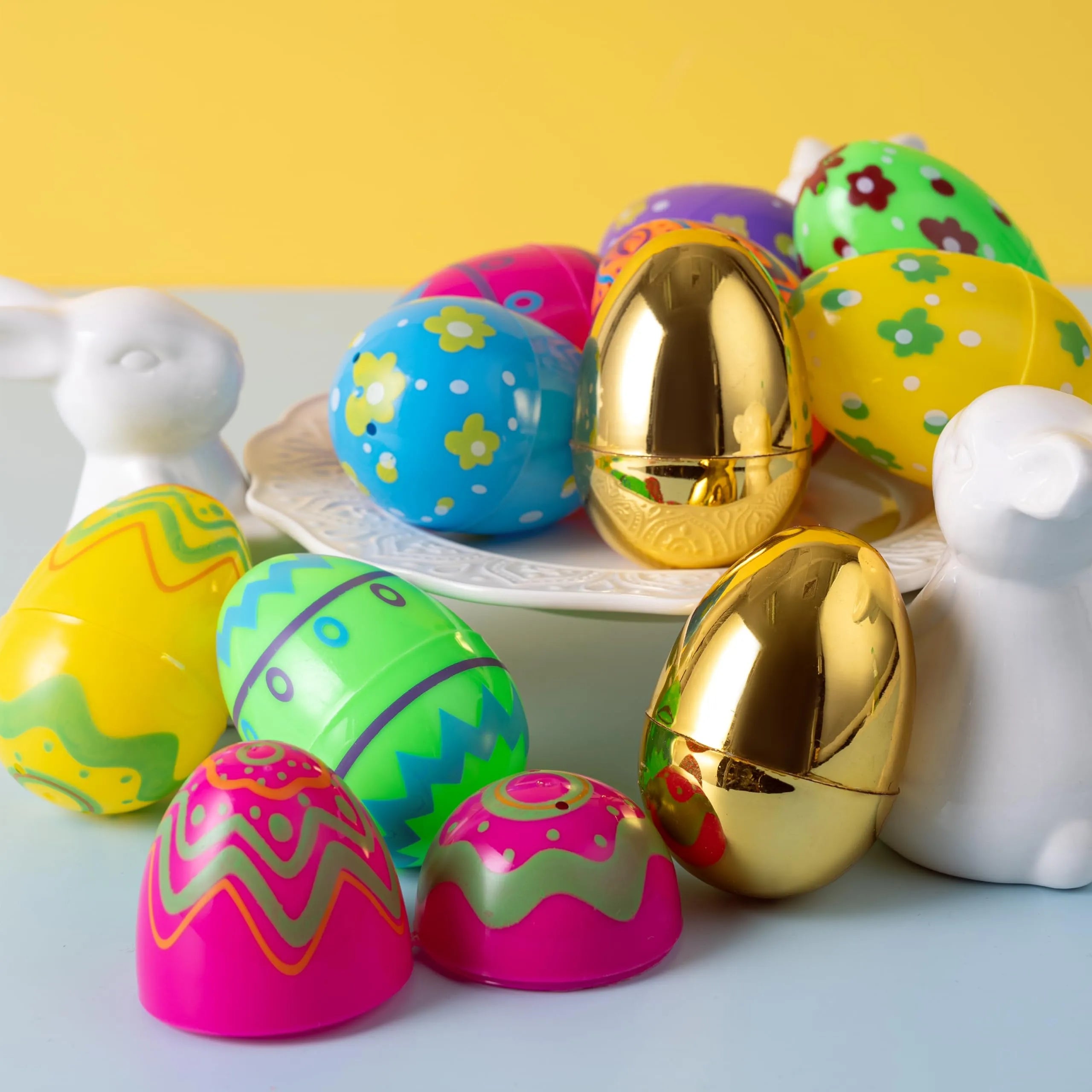 44-Piece 3.15-Inch Printed Easter Eggs Set with 8 Golden Eggs for Egg Hunt