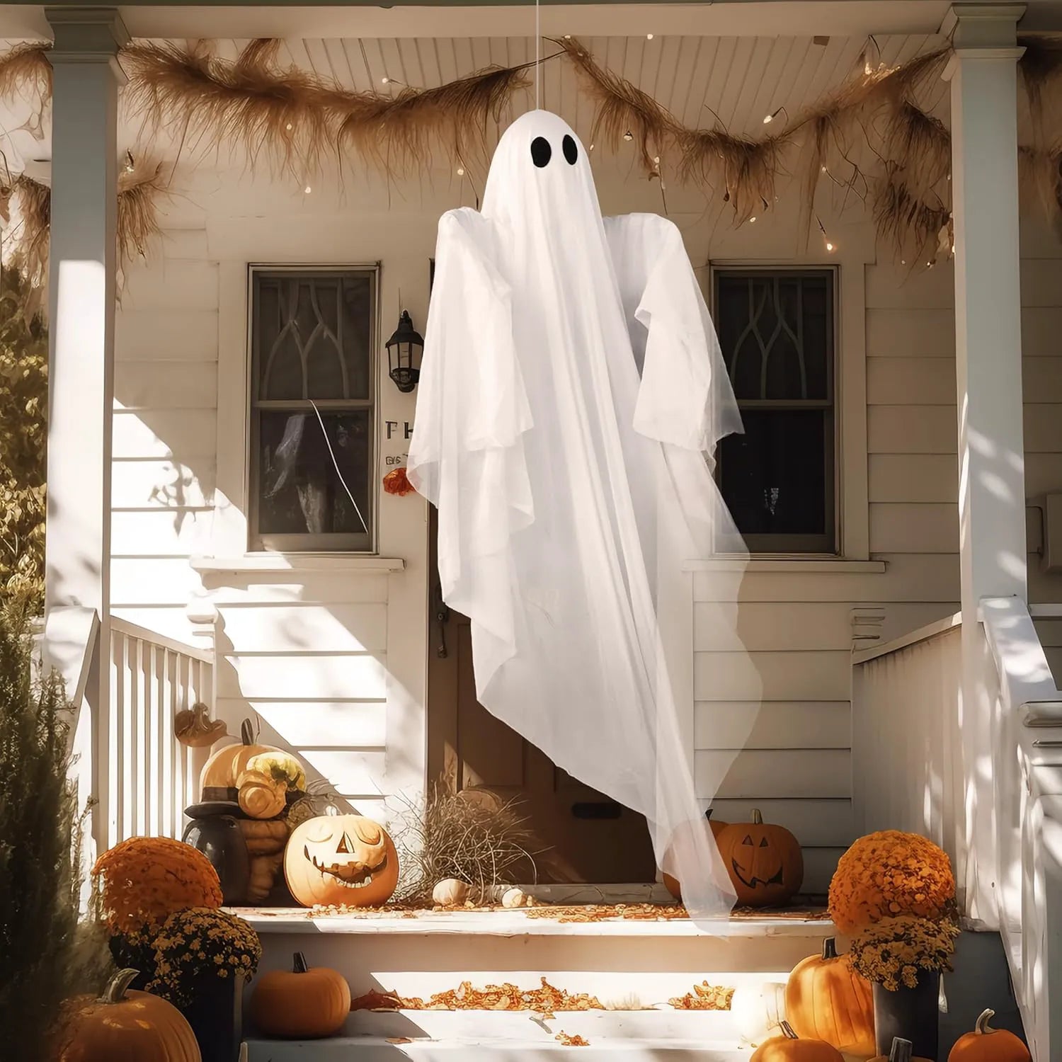47-Inch Halloween Hanging Ghost with Spooky White LED Lights