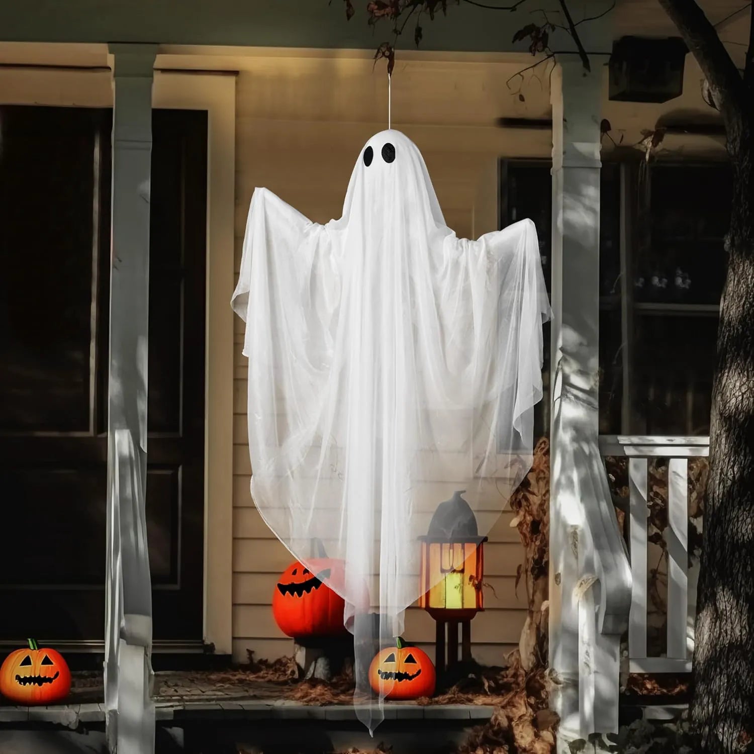 47-Inch Halloween Hanging Ghost with Spooky White LED Lights