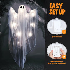 47-Inch Halloween Hanging Ghost with Spooky White LED Lights
