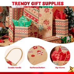 48 Kraft Christmas Gift Bags 7x9x3.5 Inches for Holiday Gifts and Party Supplies