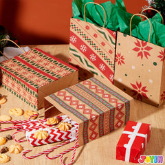 48 Kraft Christmas Gift Bags 7x9x3.5 Inches for Holiday Gifts and Party Supplies
