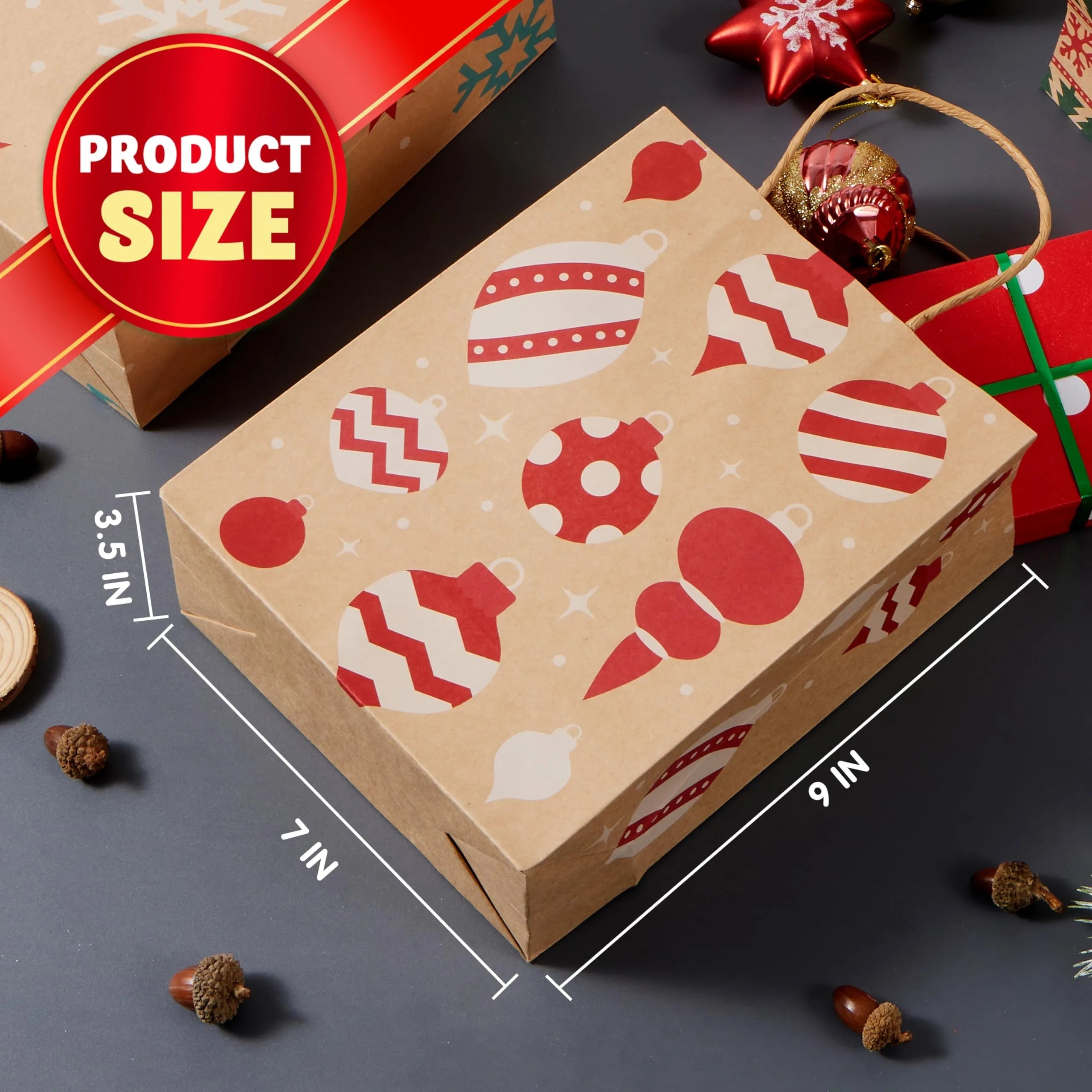 48 Kraft Christmas Gift Bags 7x9x3.5 Inches for Holiday Gifts and Party Supplies