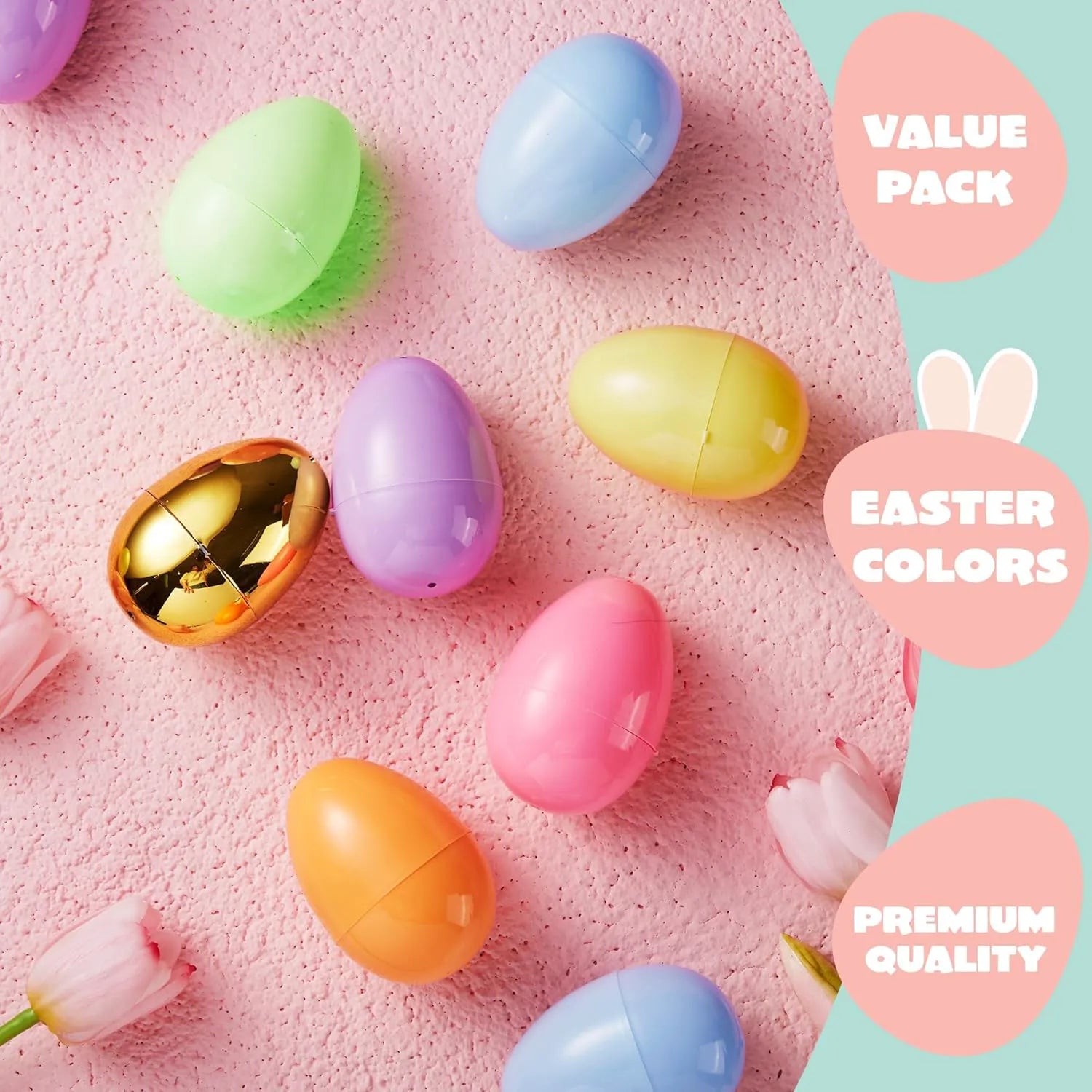 48Pcs Easter Eggs Pastel Color Golden Plastic Fillable For Easter Hunt Party Favors