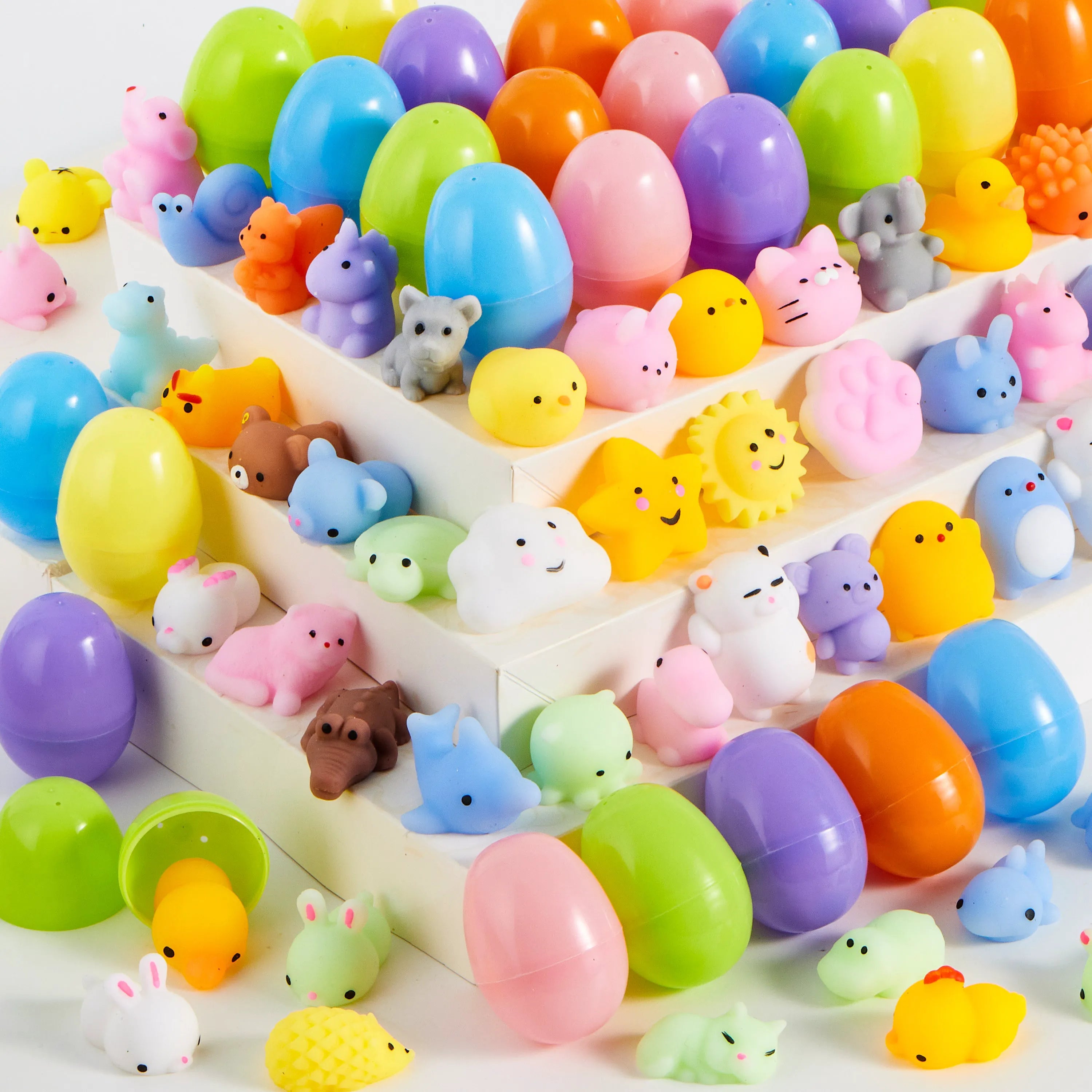 48 Pre-Filled Easter Eggs (2.3 Inches) with Mochi Squishy Toys for Easter Egg Hunt