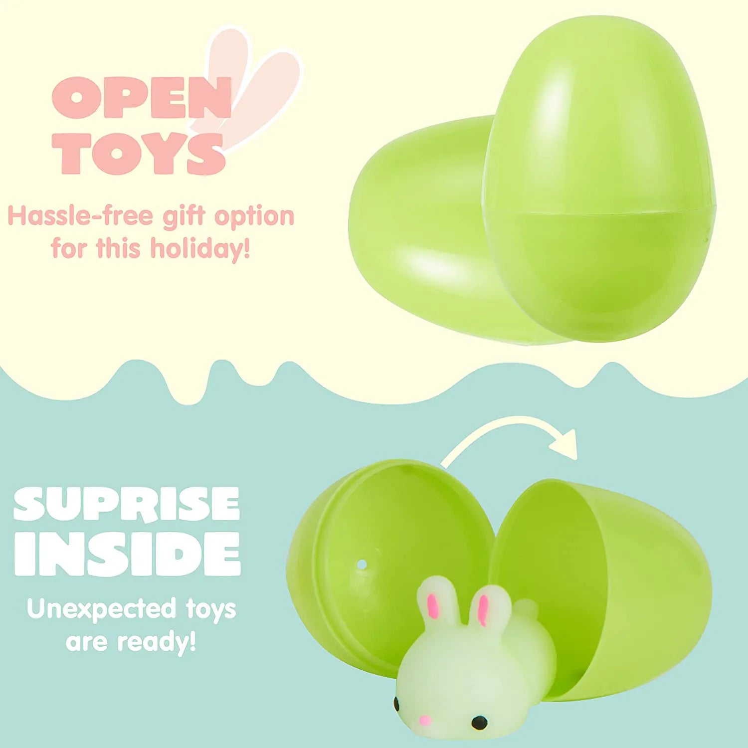 48 Pre-Filled Easter Eggs (2.3 Inches) with Mochi Squishy Toys for Easter Egg Hunt