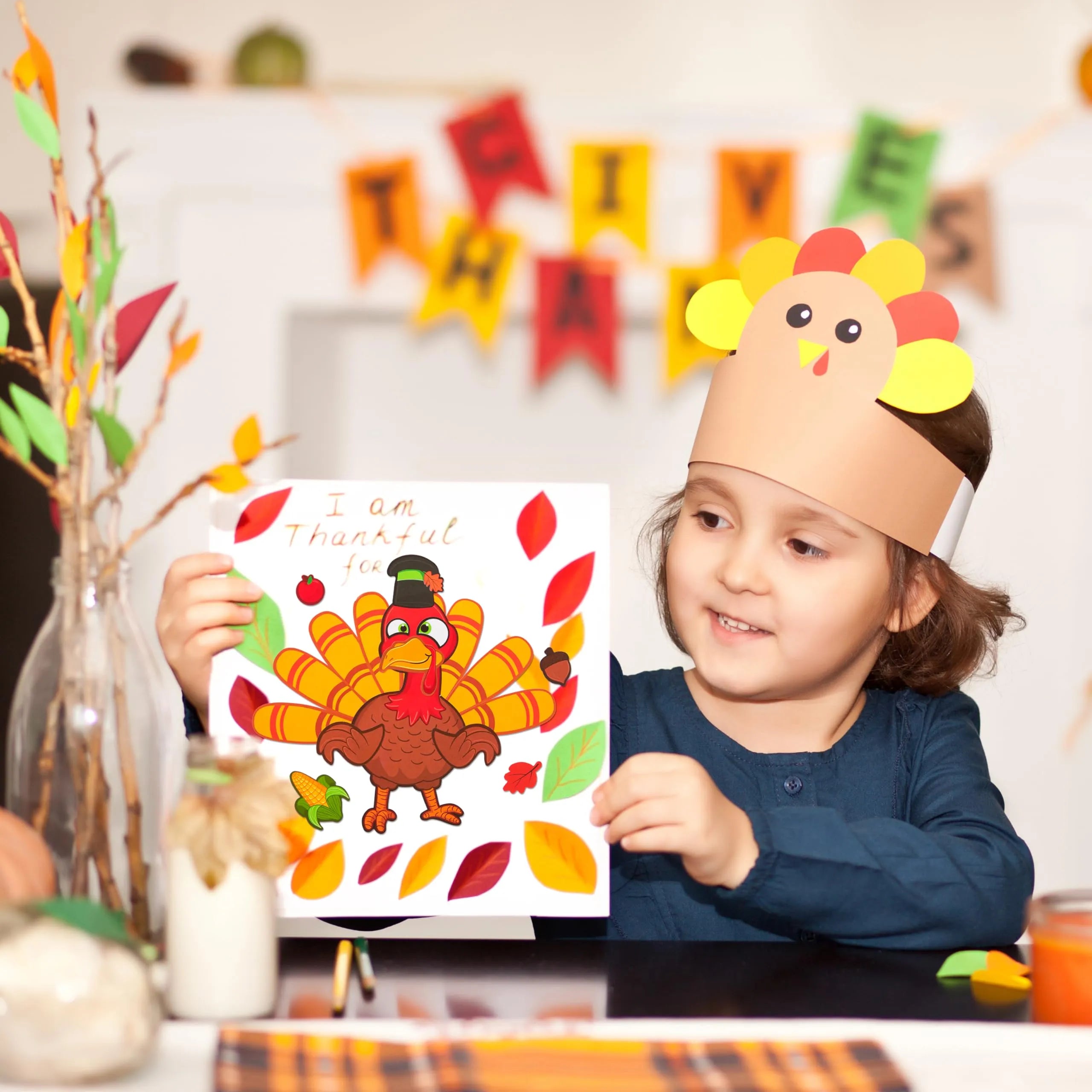 48-Piece Thanksgiving Make-A-Face Sticker Craft Kit