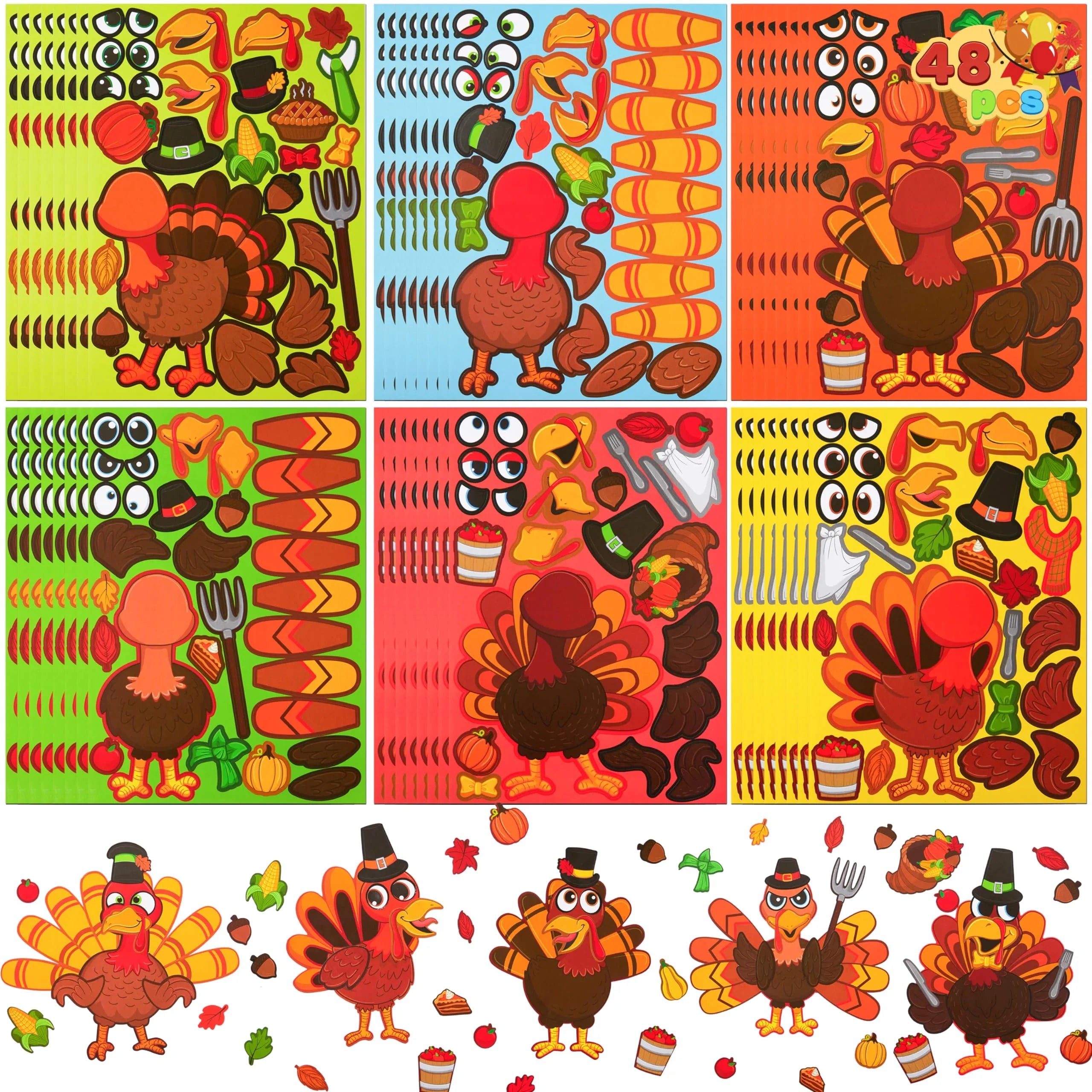 48-Piece Thanksgiving Make-A-Face Sticker Craft Kit