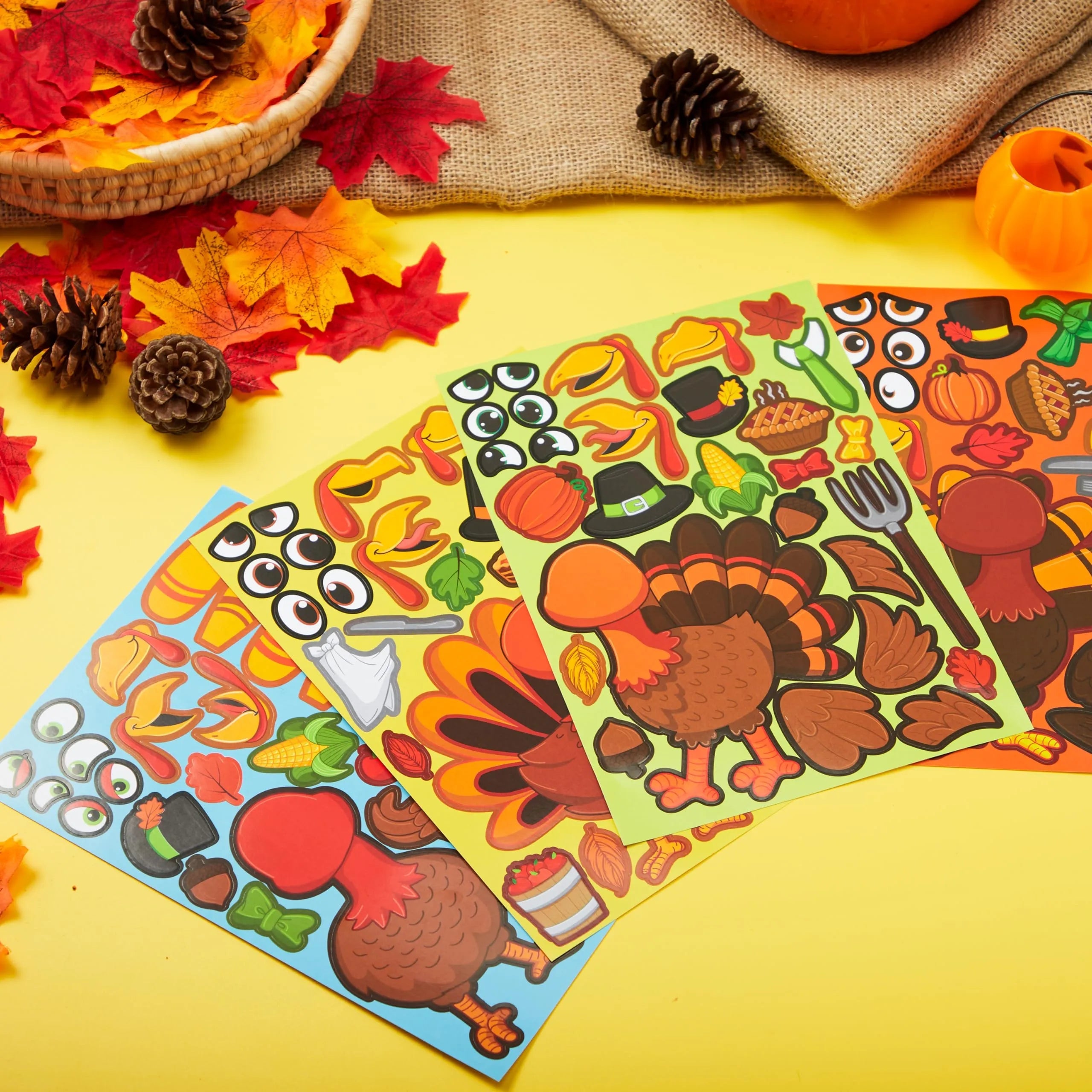 48-Piece Thanksgiving Make-A-Face Sticker Craft Kit