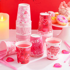 48-Pack Valentine's Day Disposable Cups - 9 oz Paper Cocoa Cups for Party Supplies
