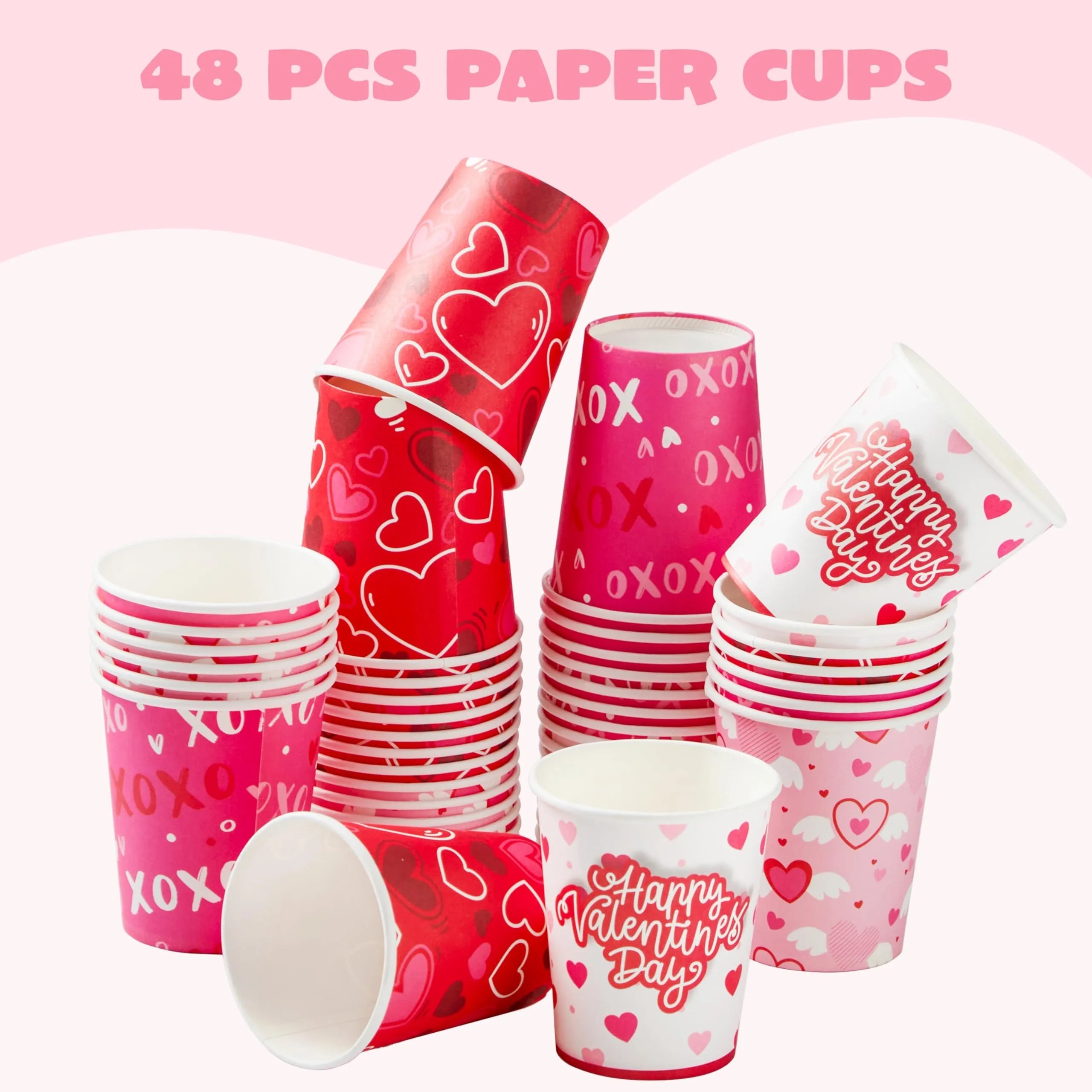 48-Pack Valentine's Day Disposable Cups - 9 oz Paper Cocoa Cups for Party Supplies