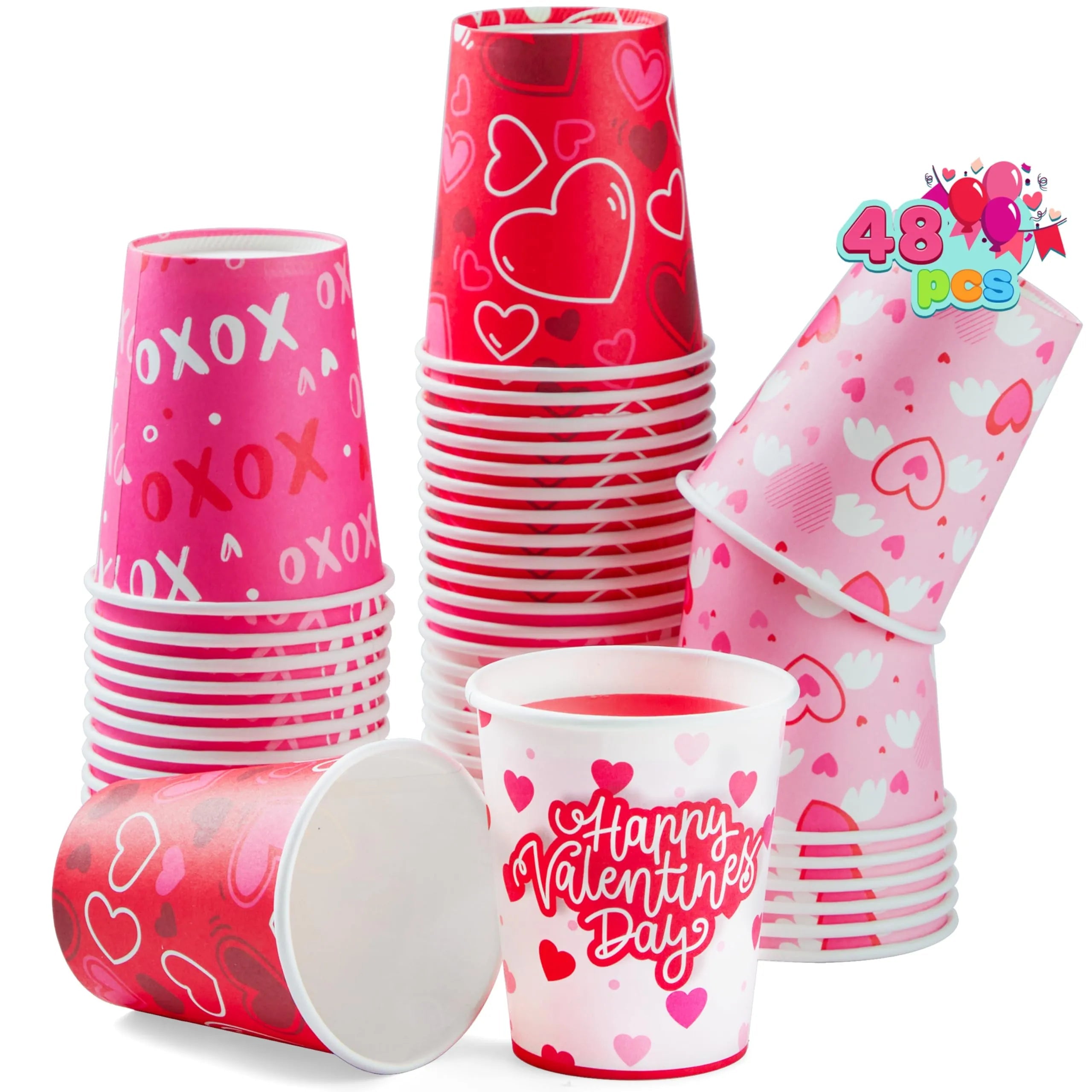 48-Pack Valentine's Day Disposable Cups - 9 oz Paper Cocoa Cups for Party Supplies