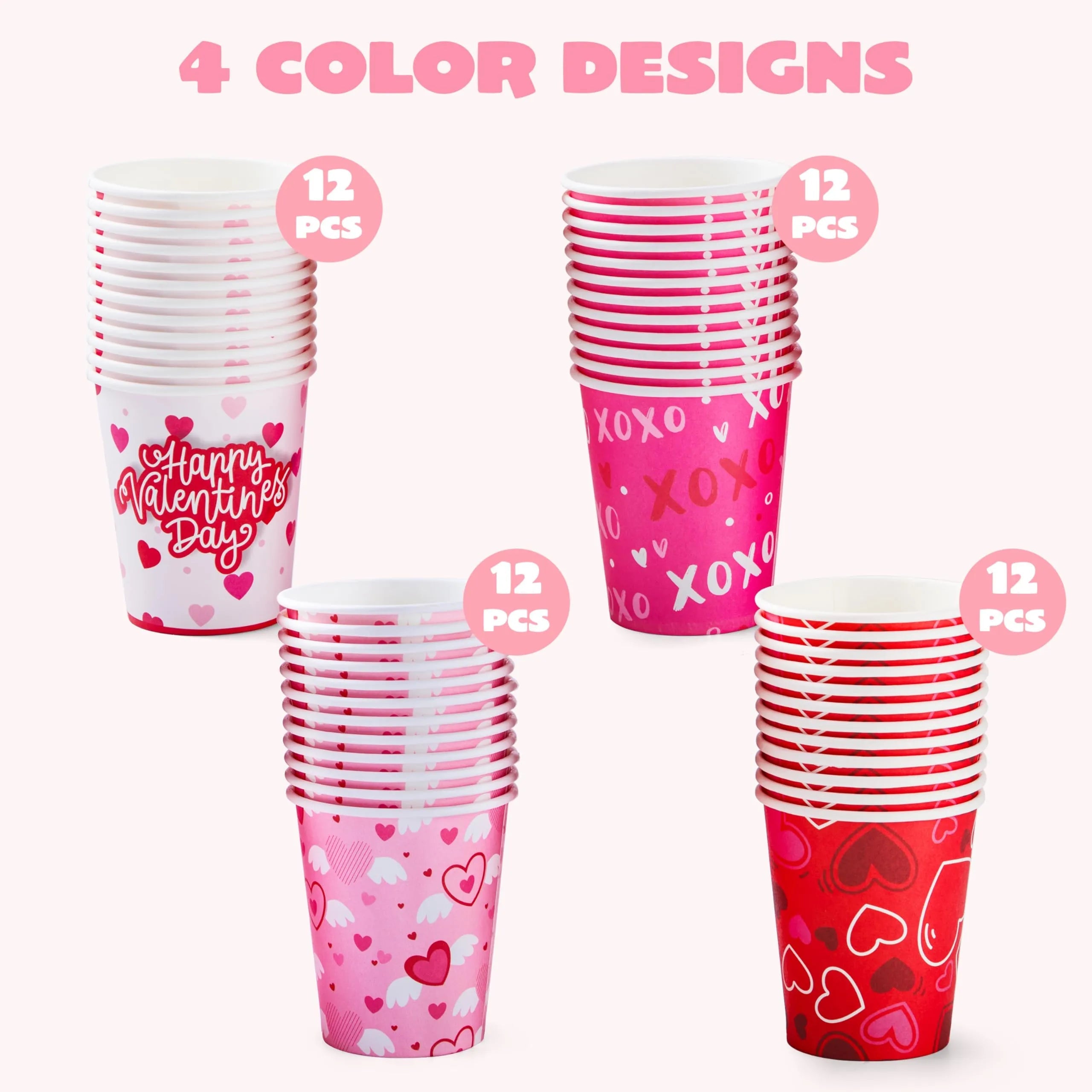 48-Pack Valentine's Day Disposable Cups - 9 oz Paper Cocoa Cups for Party Supplies