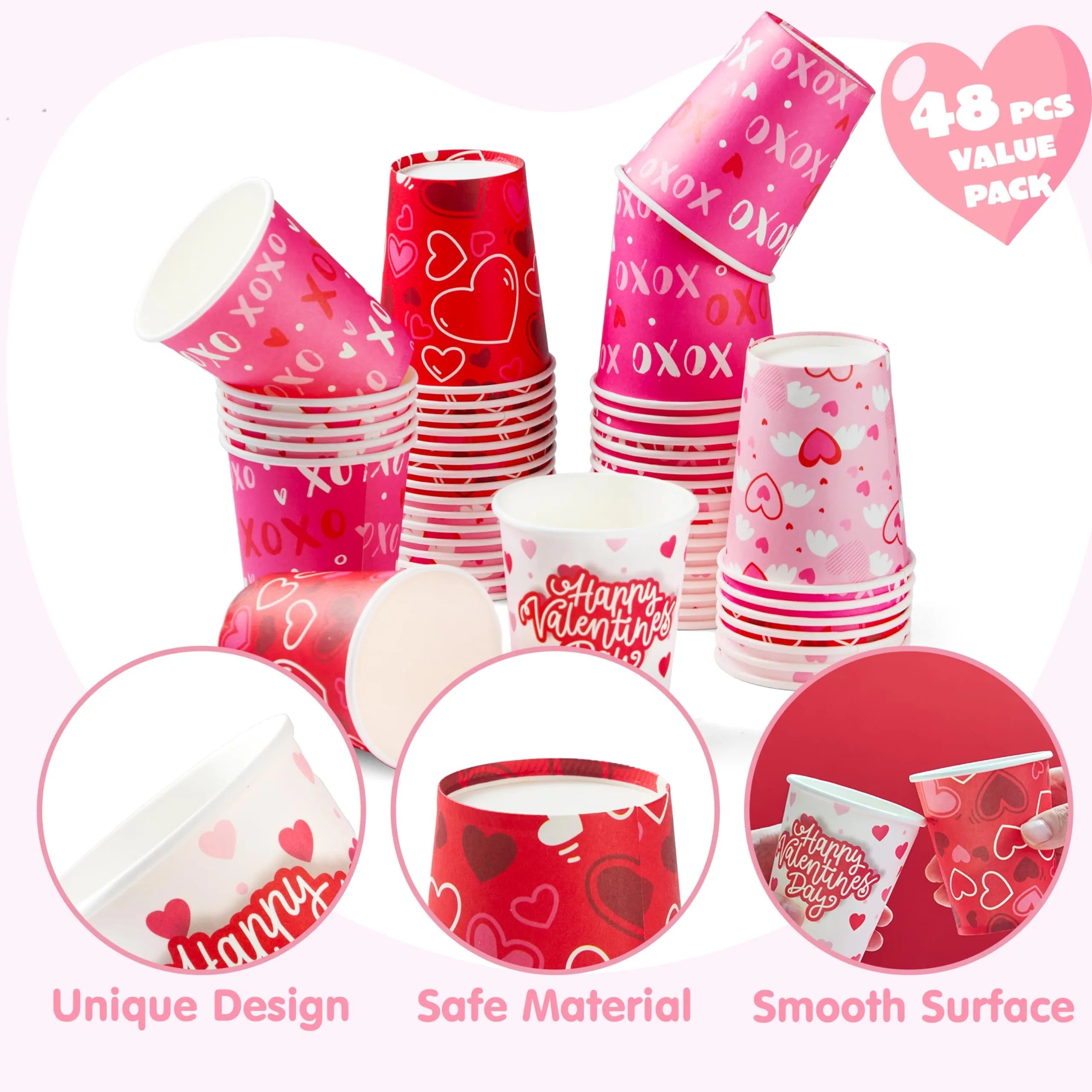 48-Pack Valentine's Day Disposable Cups - 9 oz Paper Cocoa Cups for Party Supplies