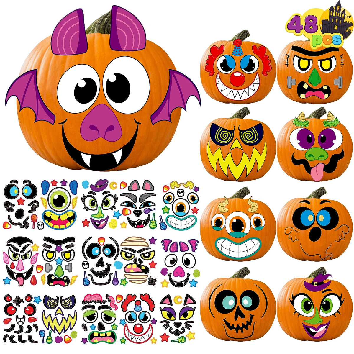 48 Pcs Halloween Pumpkin Stickers