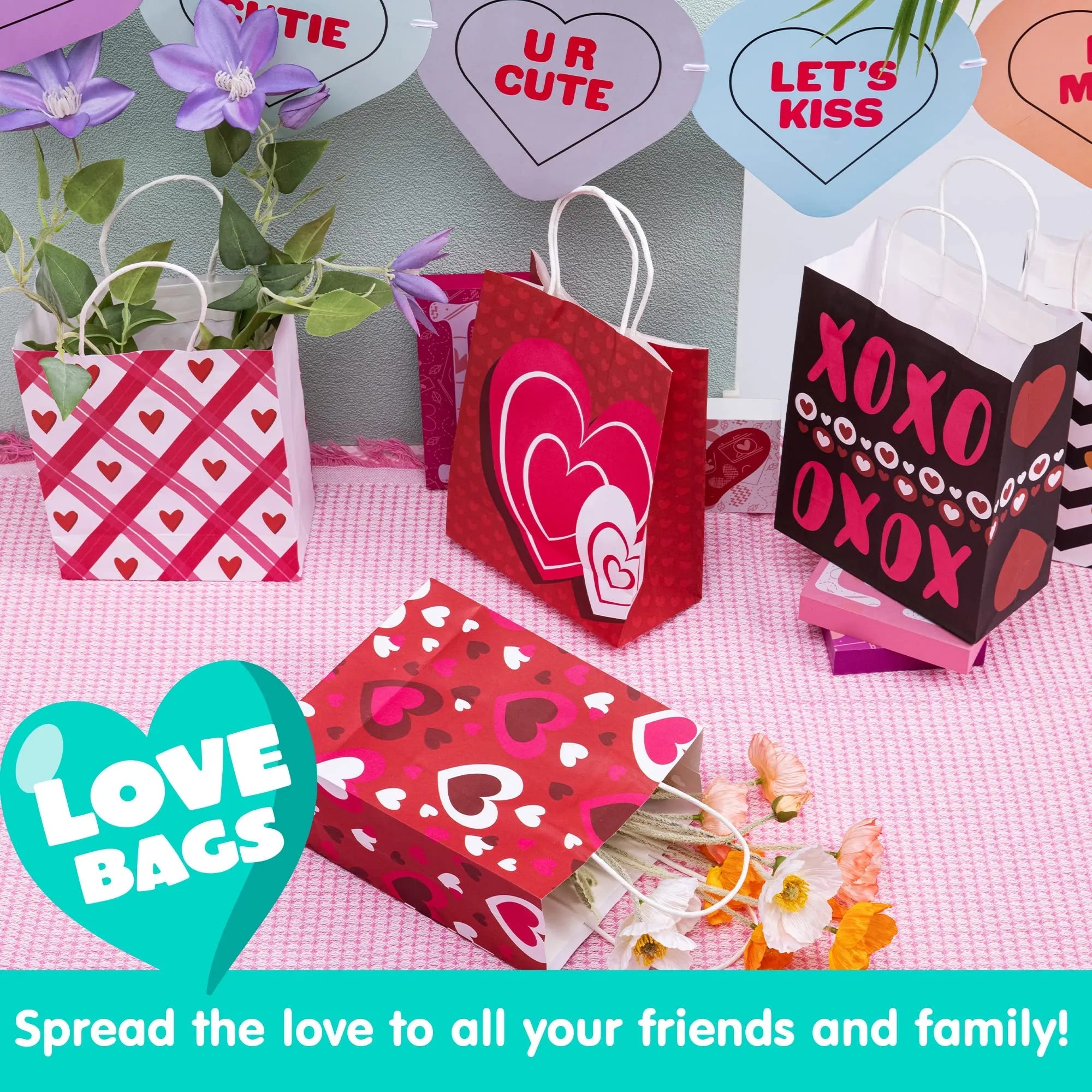 48 Valentine's Day Paper Gift Bags with Handles