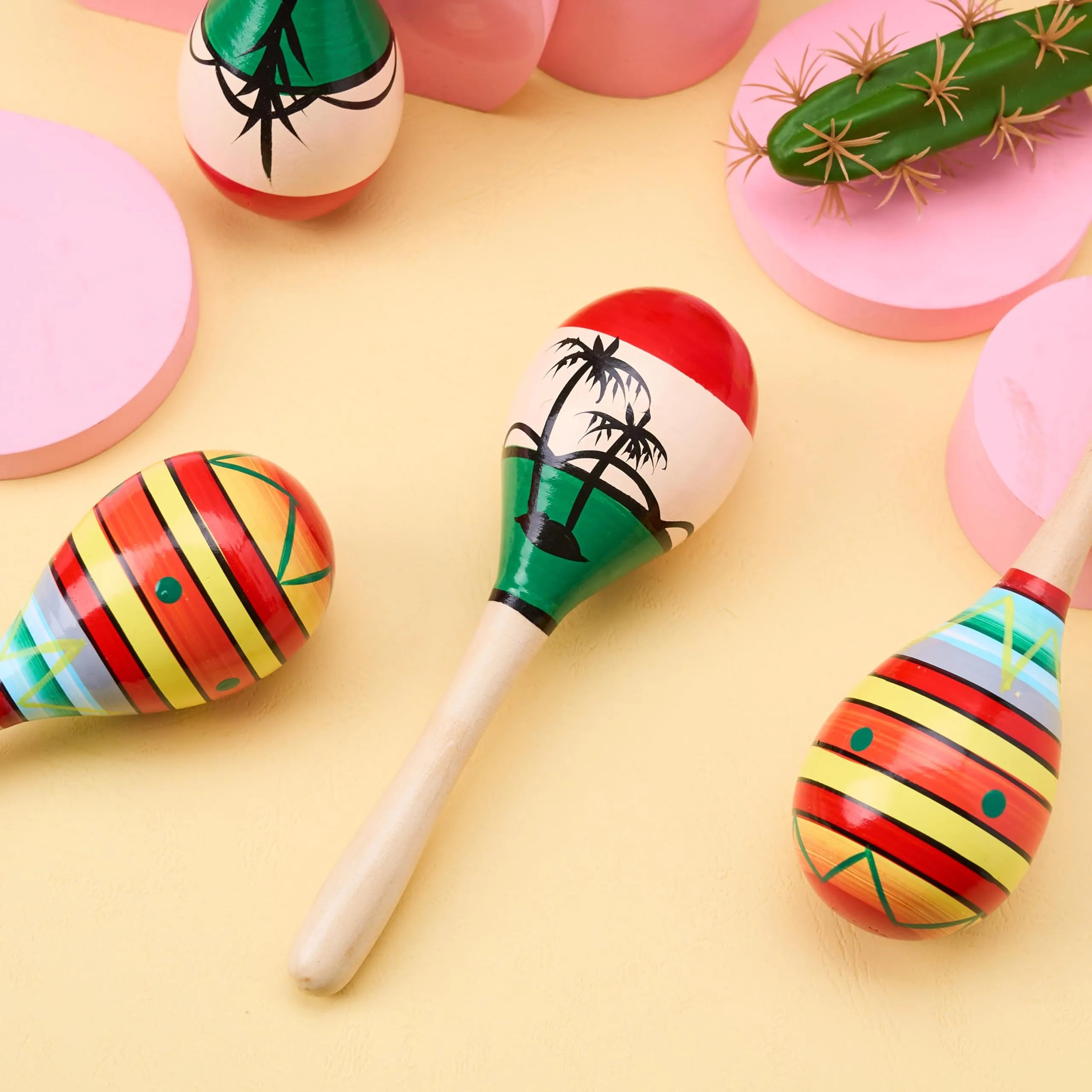 4 Pack Cinco de Mayo Wooden Maracas for Kids