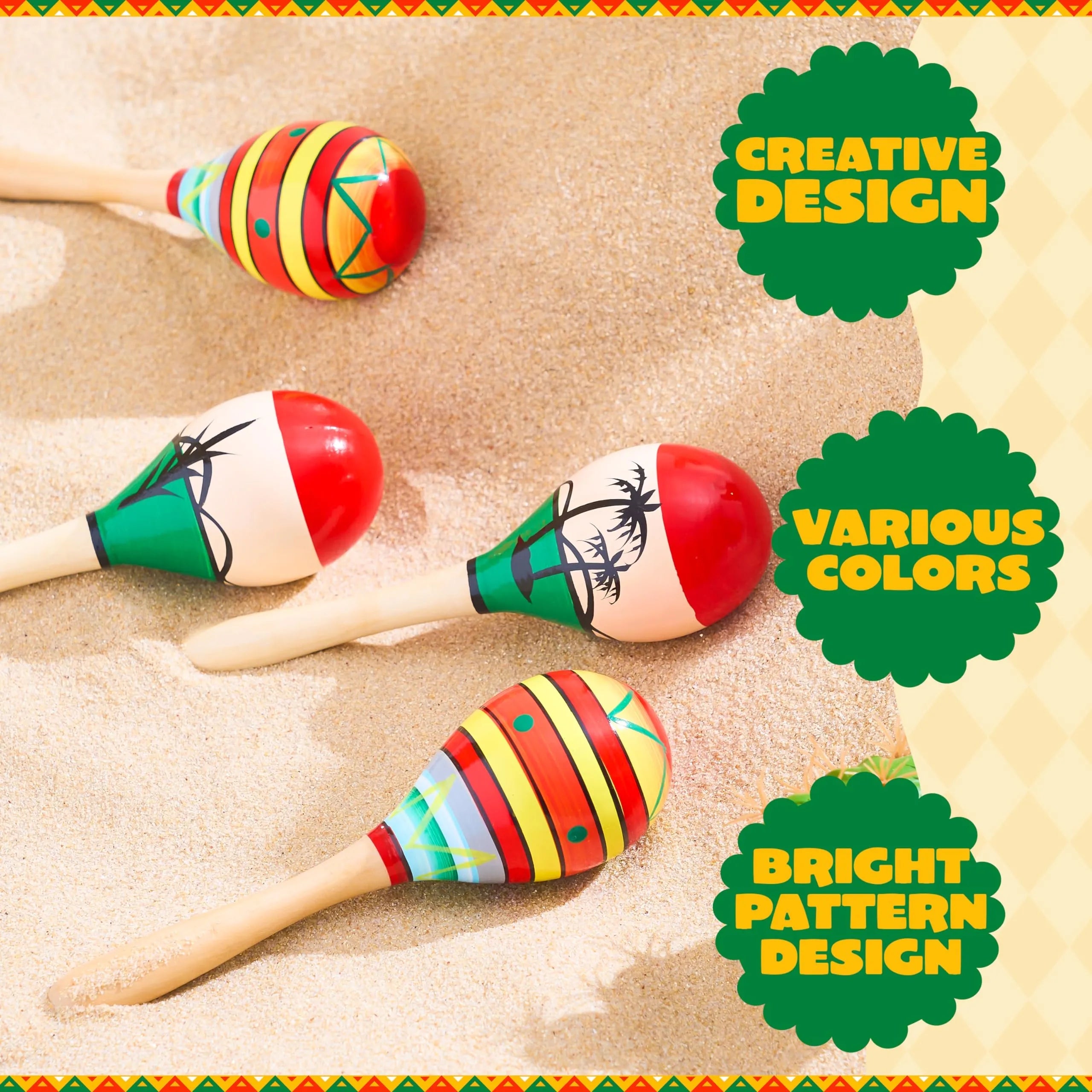 4 Pack Cinco de Mayo Wooden Maracas for Kids