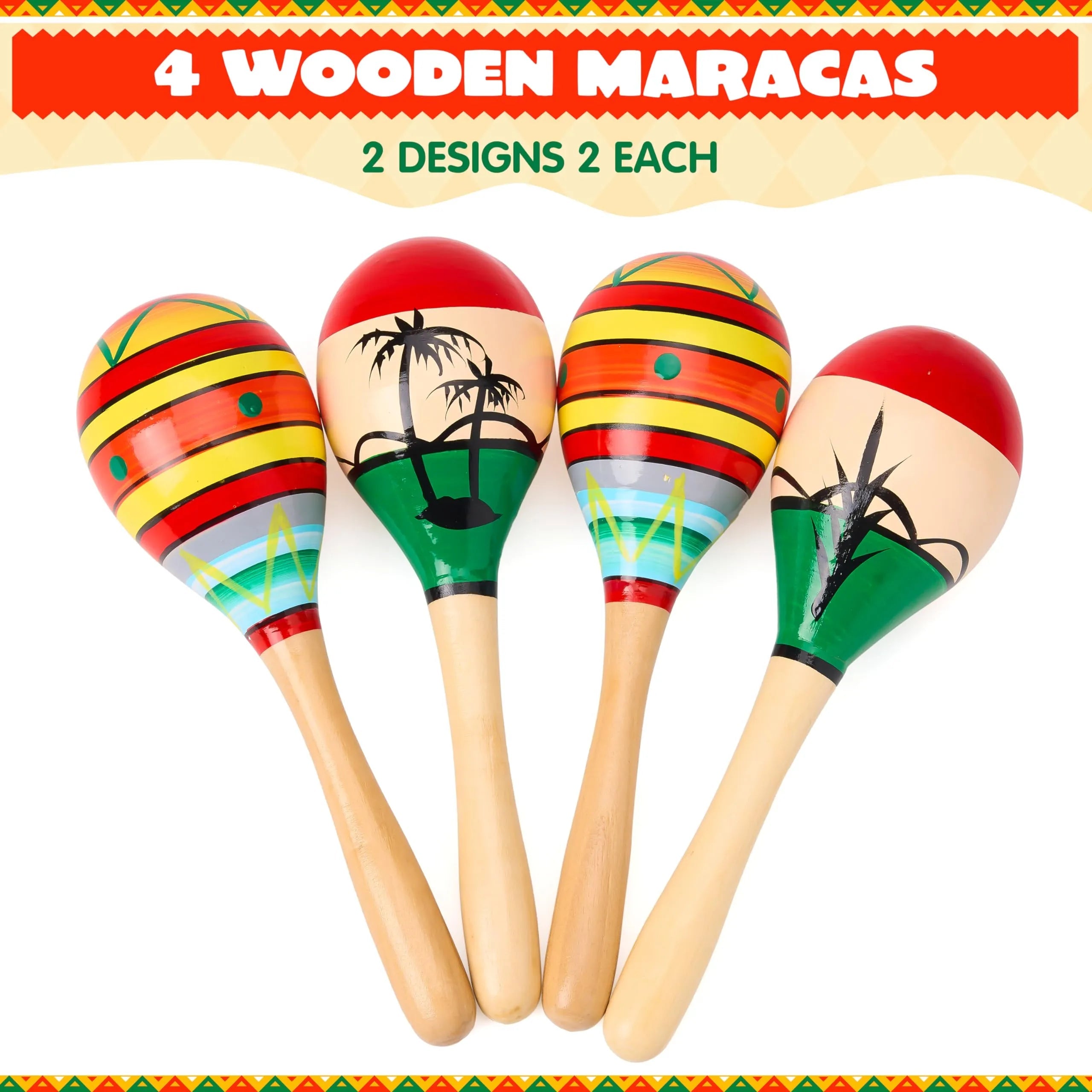 4 Pack Cinco de Mayo Wooden Maracas for Kids