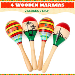 4 Pack Cinco de Mayo Wooden Maracas for Kids