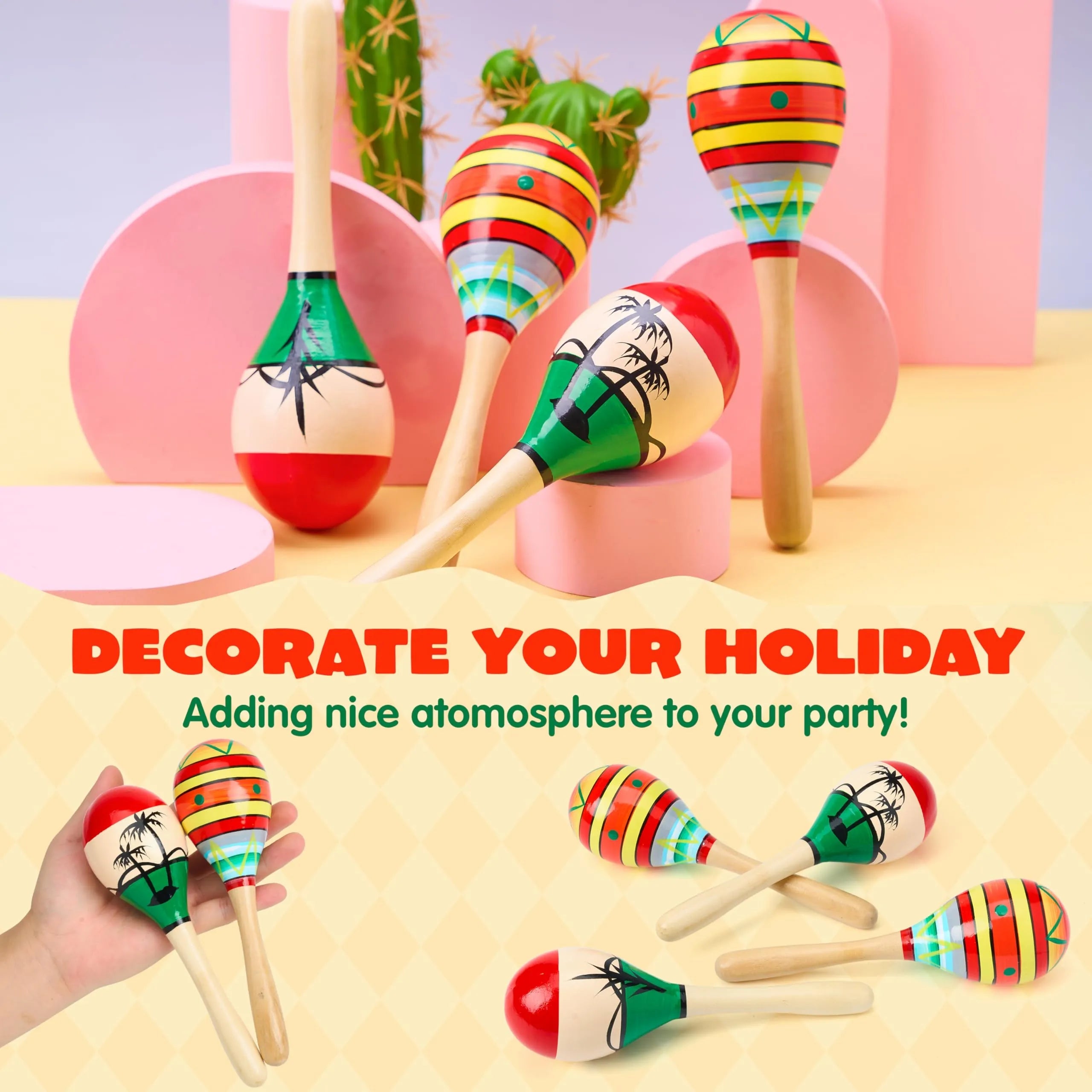 4 Pack Cinco de Mayo Wooden Maracas for Kids