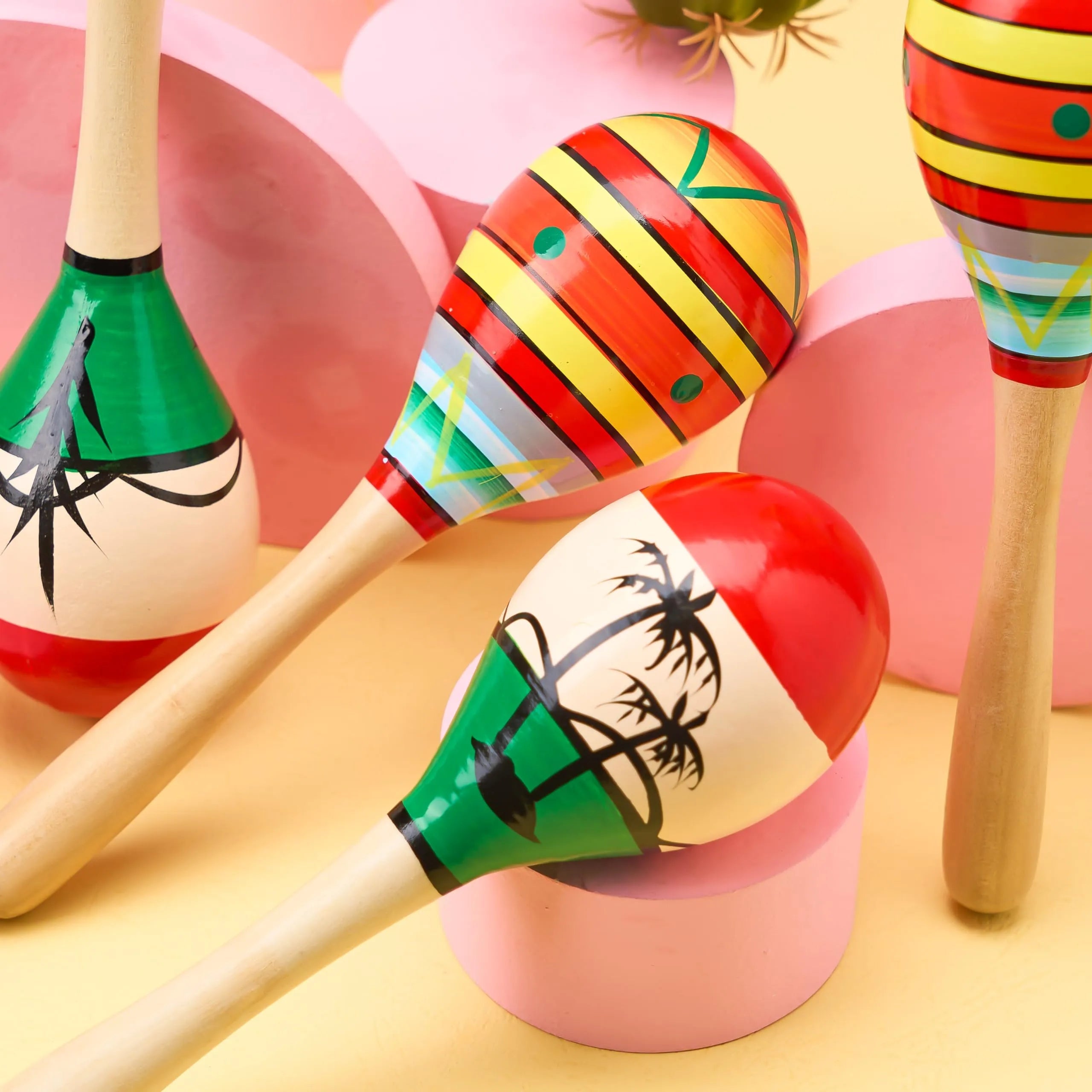 4 Pack Cinco de Mayo Wooden Maracas for Kids