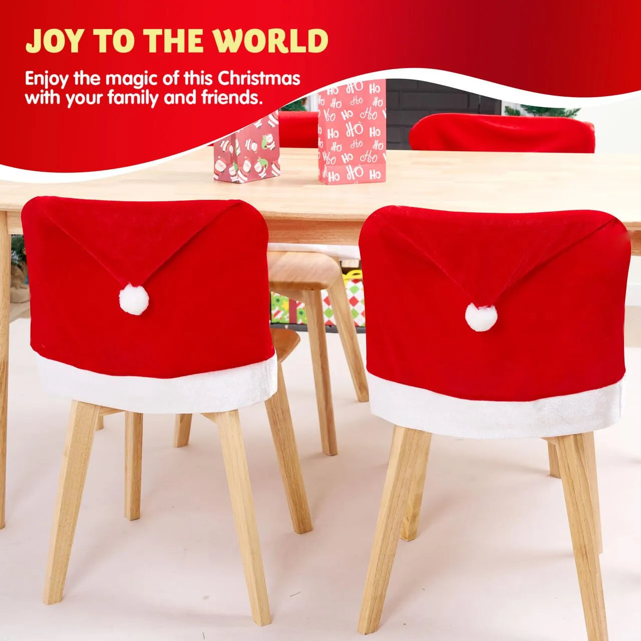 4Pcs Christmas Chair Cover, Red Santa Hat Chair Slipcovers
