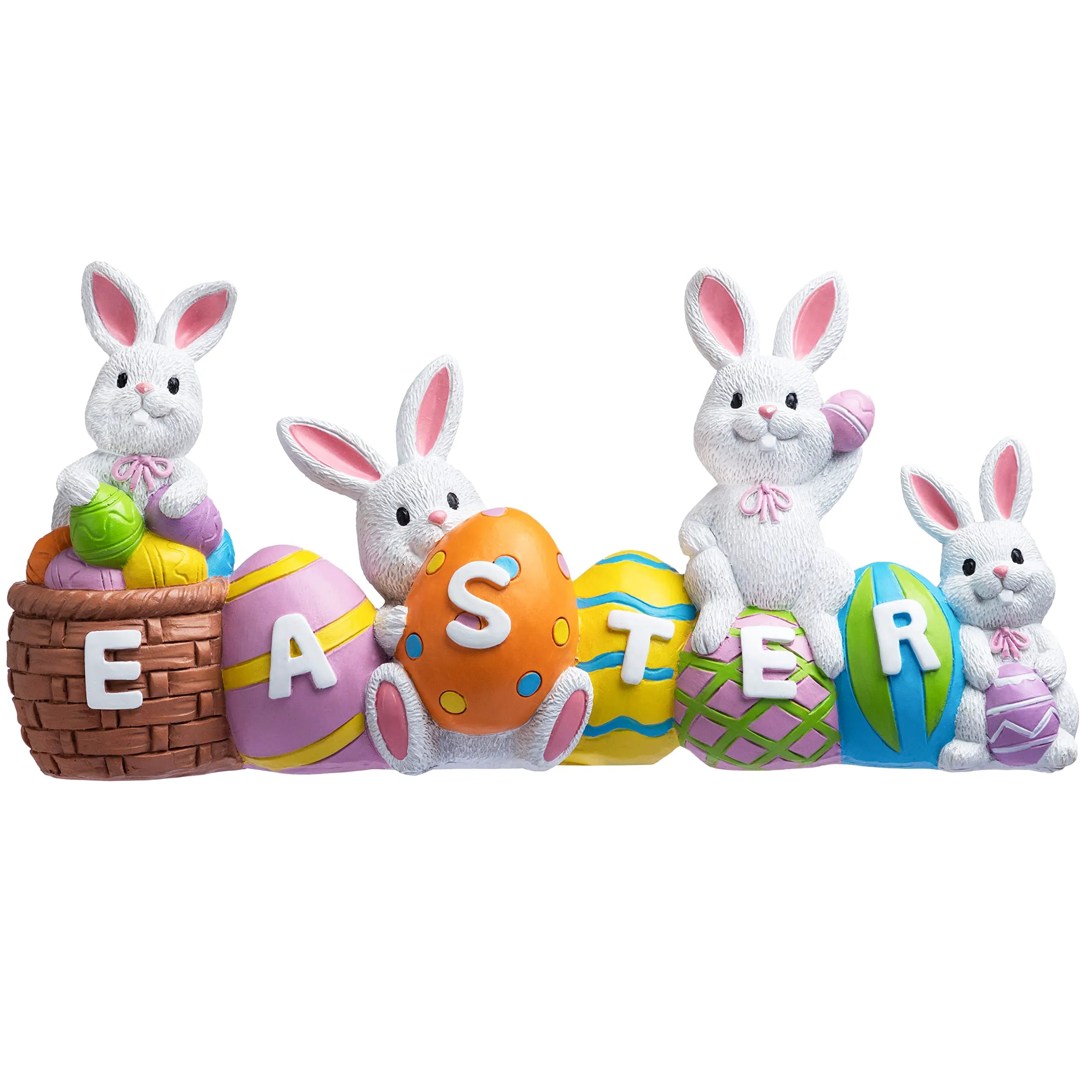 4-Piece Easter Bunny & Egg Resin Tabletop Decor for Home & Office