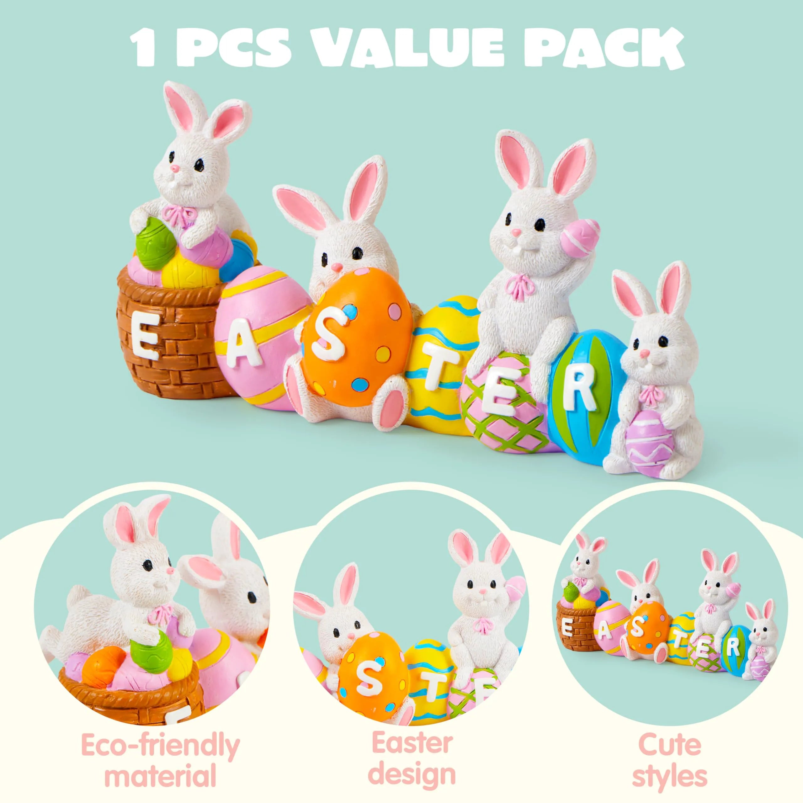 4-Piece Easter Bunny & Egg Resin Tabletop Decor for Home & Office
