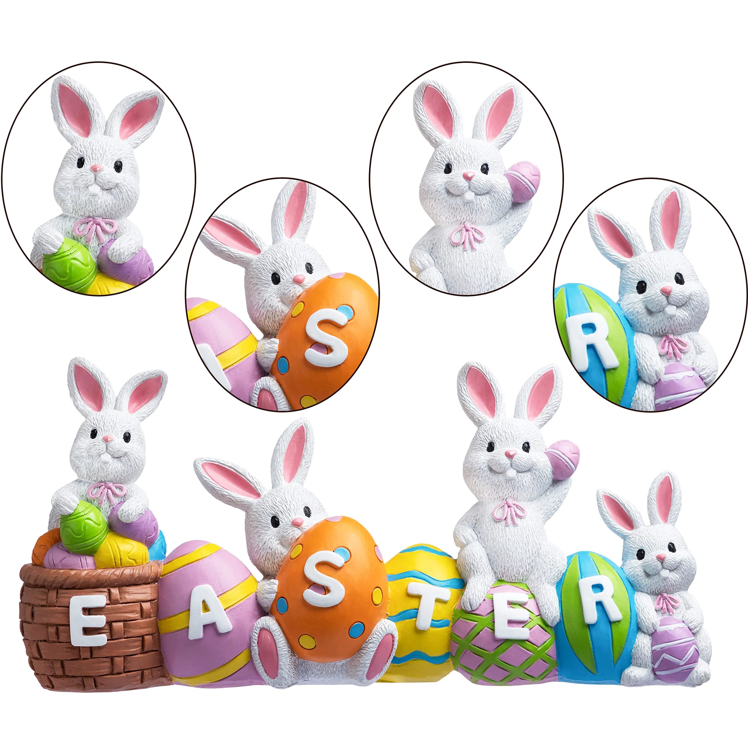 4-Piece Easter Bunny & Egg Resin Tabletop Decor for Home & Office