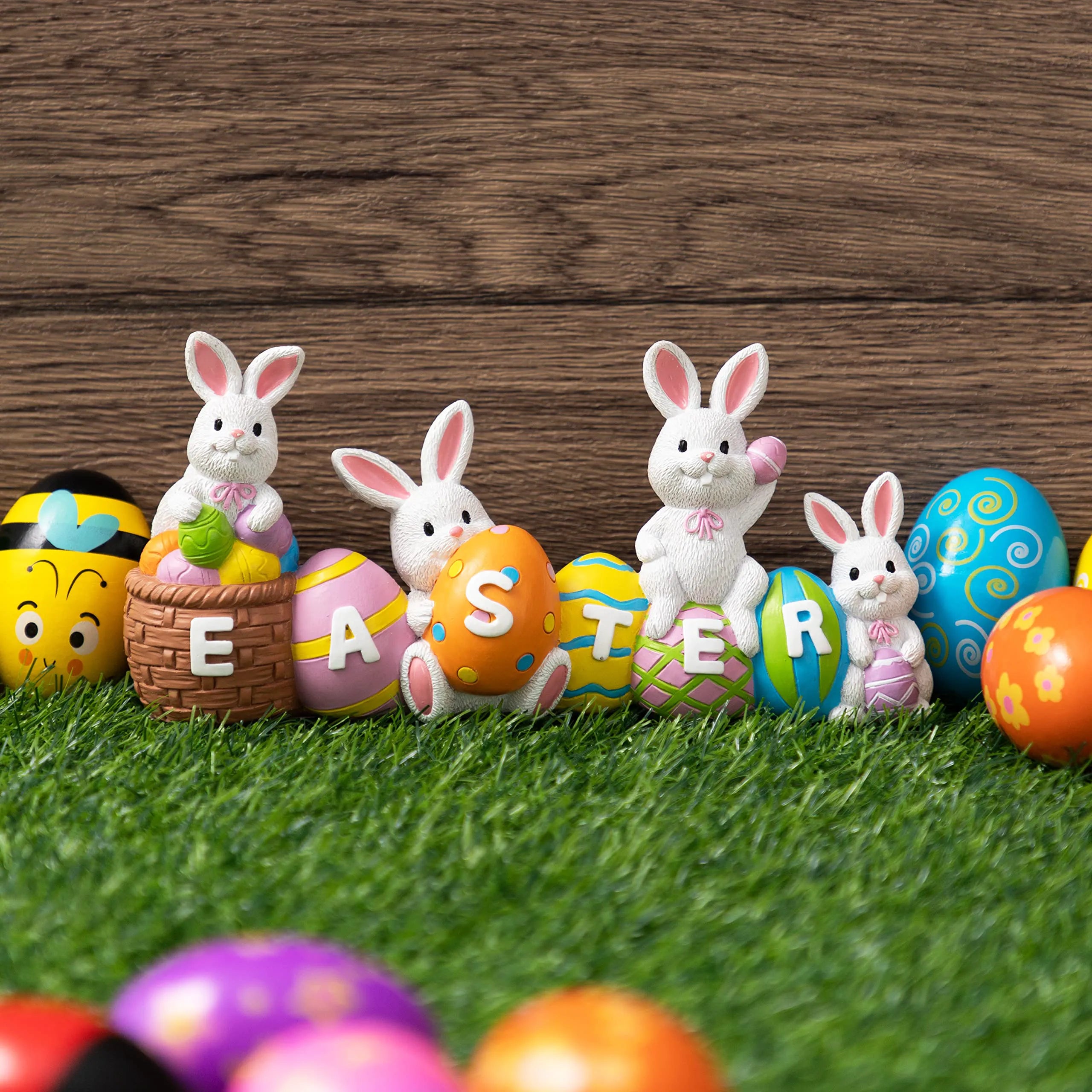 4-Piece Easter Bunny & Egg Resin Tabletop Decor for Home & Office