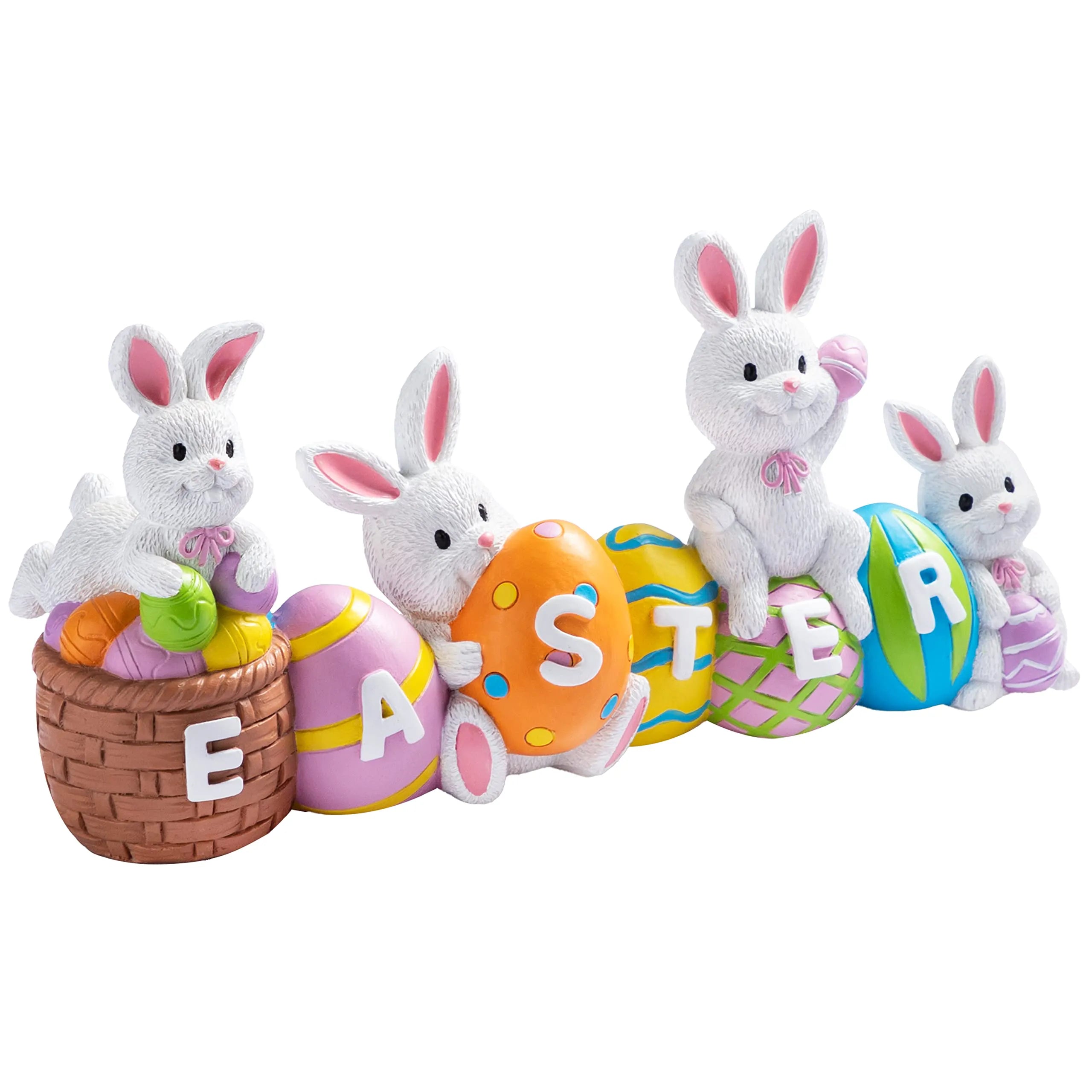 4-Piece Easter Bunny & Egg Resin Tabletop Decor for Home & Office