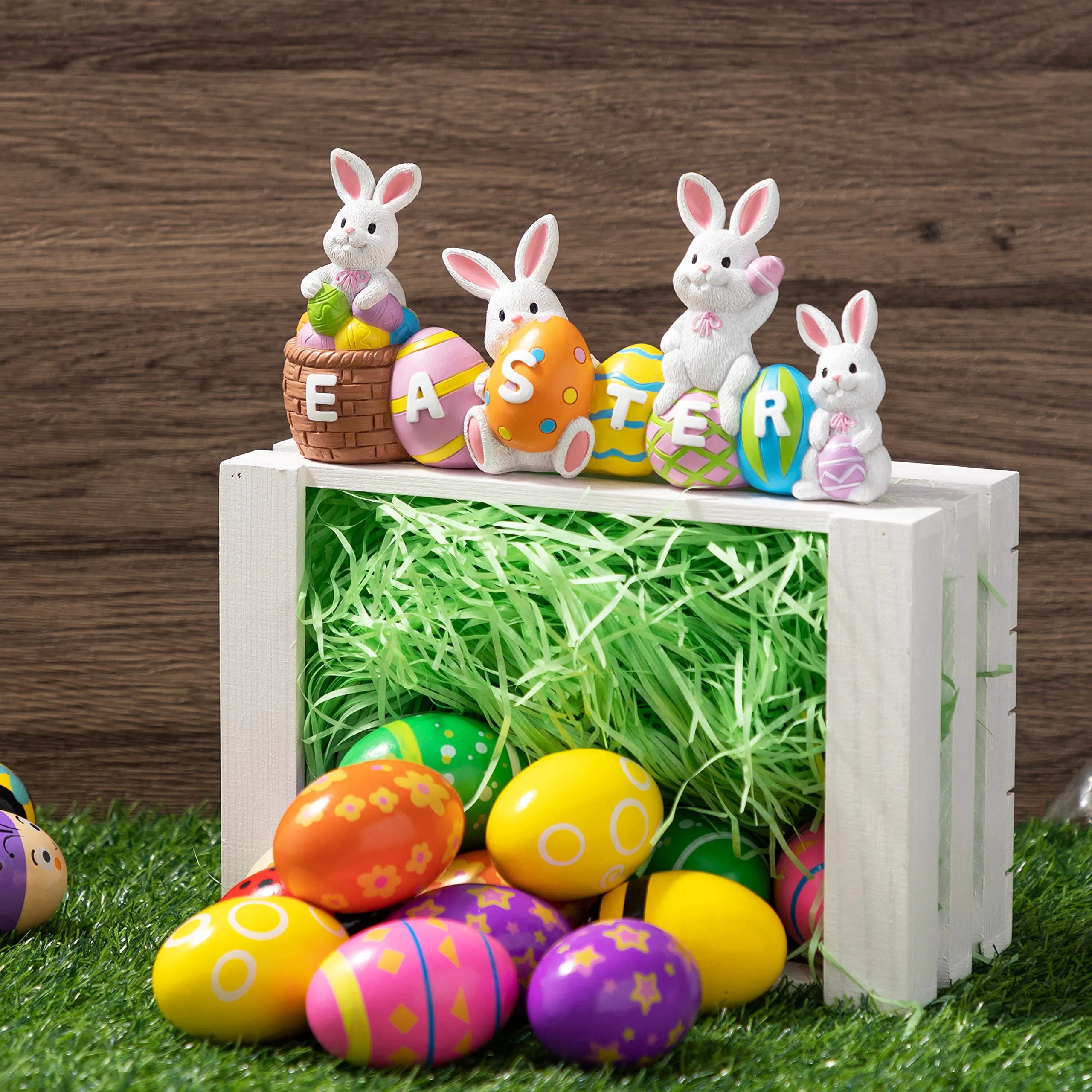 4-Piece Easter Bunny & Egg Resin Tabletop Decor for Home & Office