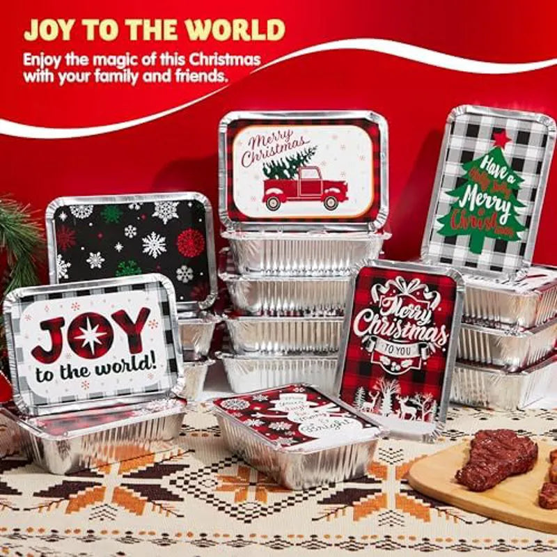 24-Piece Rectangular Holiday/Christmas Foil Containers with Lids