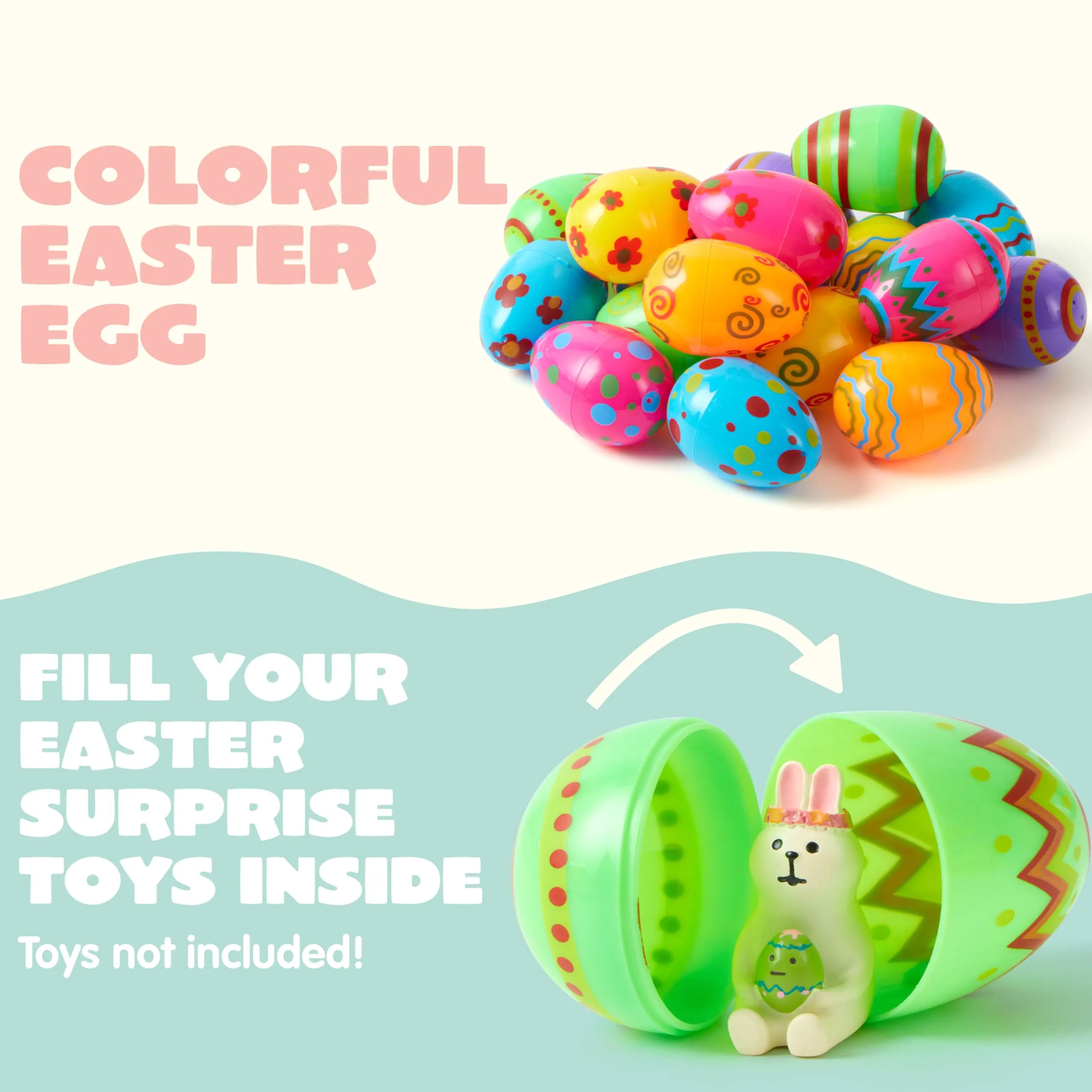 36 Plastic Printed Bright Easter Eggs, 3.15 Inches Tall