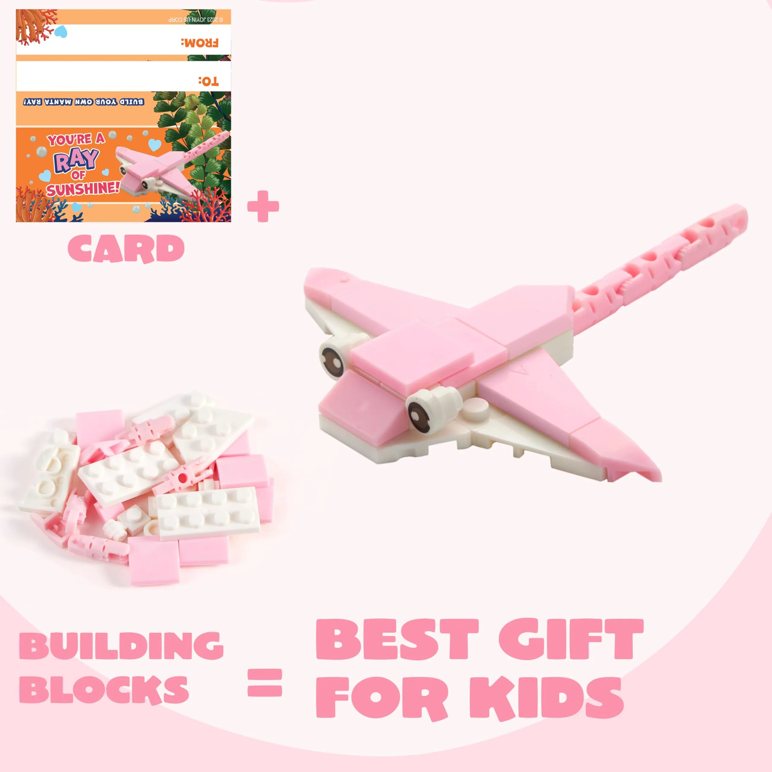 24 Packs Valentines Day Cards with Ocean Animal Building Block for Party Gifts