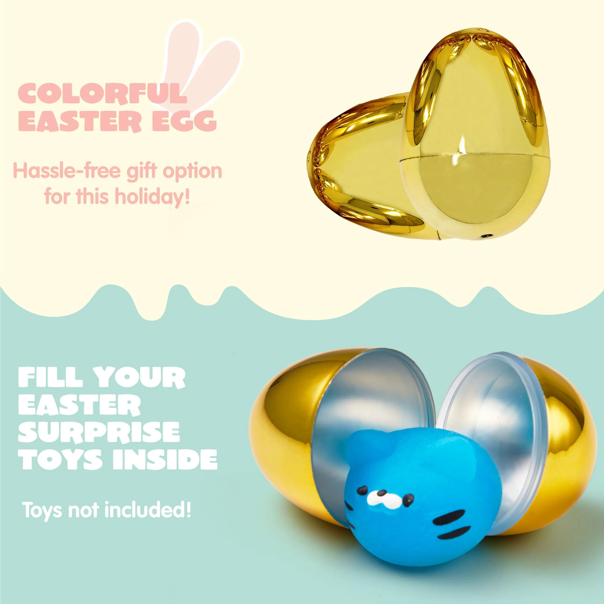 24 Gold Easter Eggs 2.3" Metallic Plastic Empty Fillable Eggs for Easter Hunt