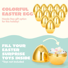 12 Large Gold Easter Eggs, 6-Inch Metallic Jumbo Fillable Eggs