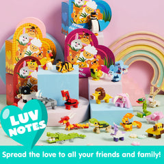 Valentine's Day Animal Building Blocks Heart Boxes with Cards for Kids
