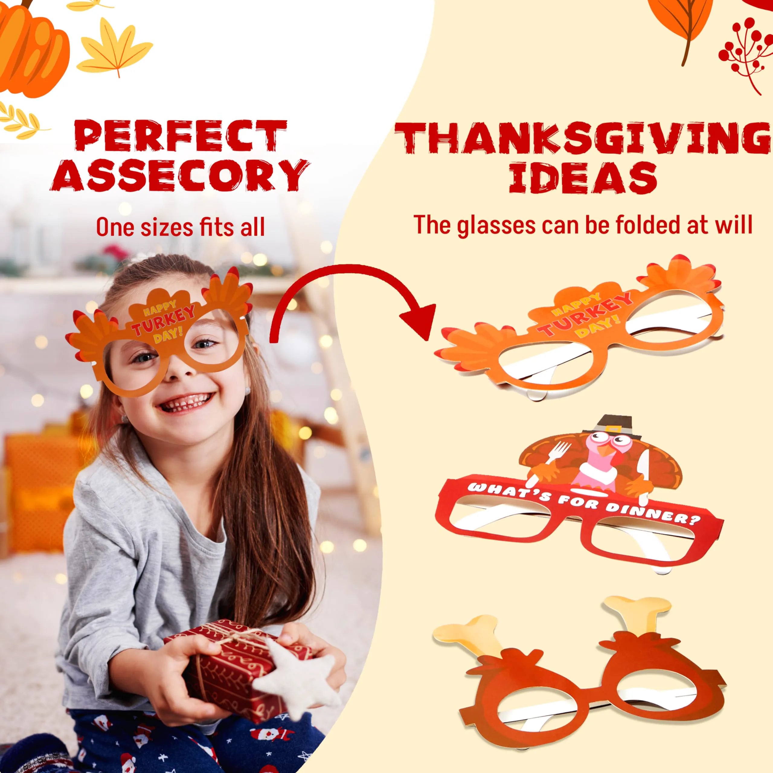 36 Pack Thanksgiving Turkey Glasses, Turkey Eyewear Photo Props for Kids