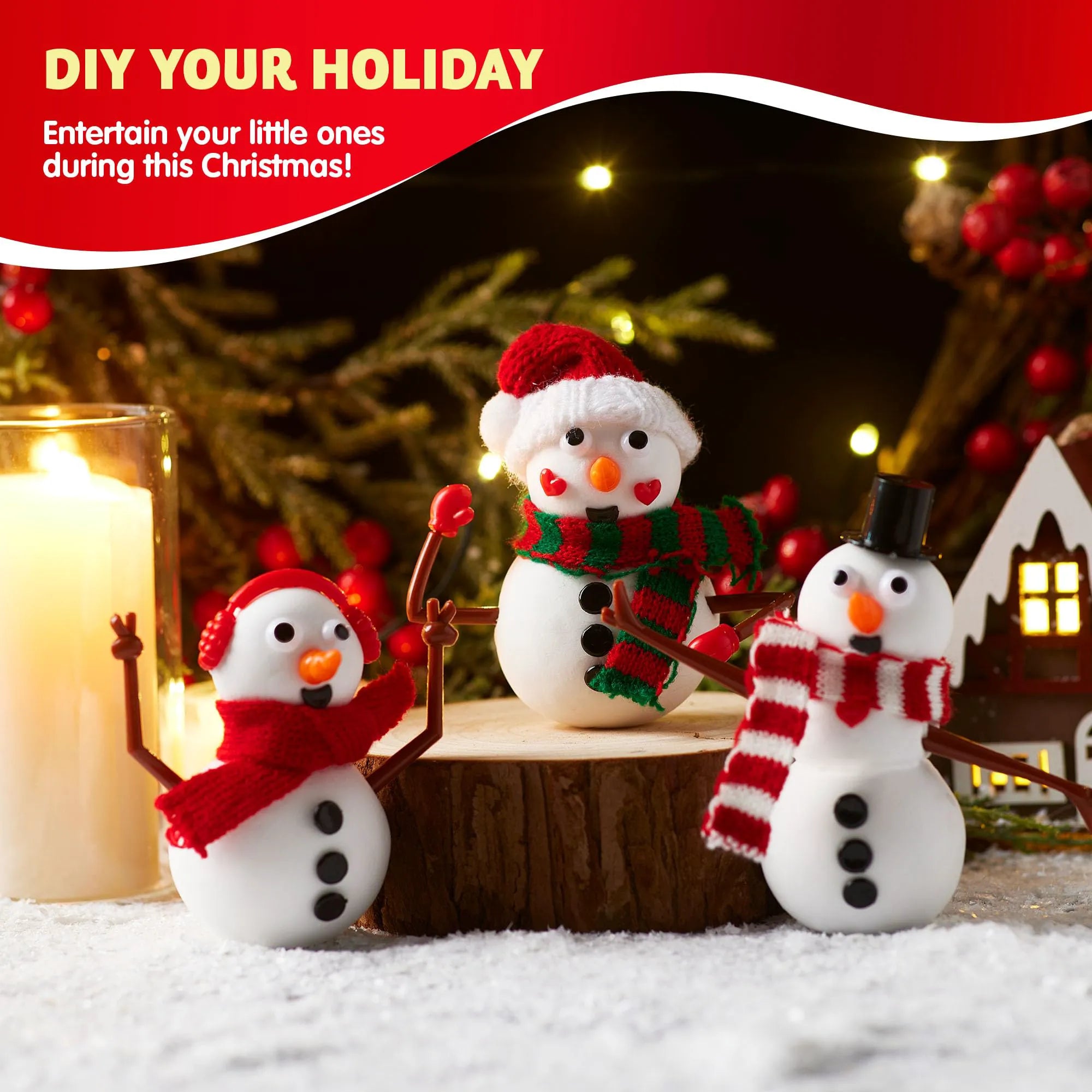 Christmas Snowman Craft Kit, 12 Pack DIY Build Your Own Snowman