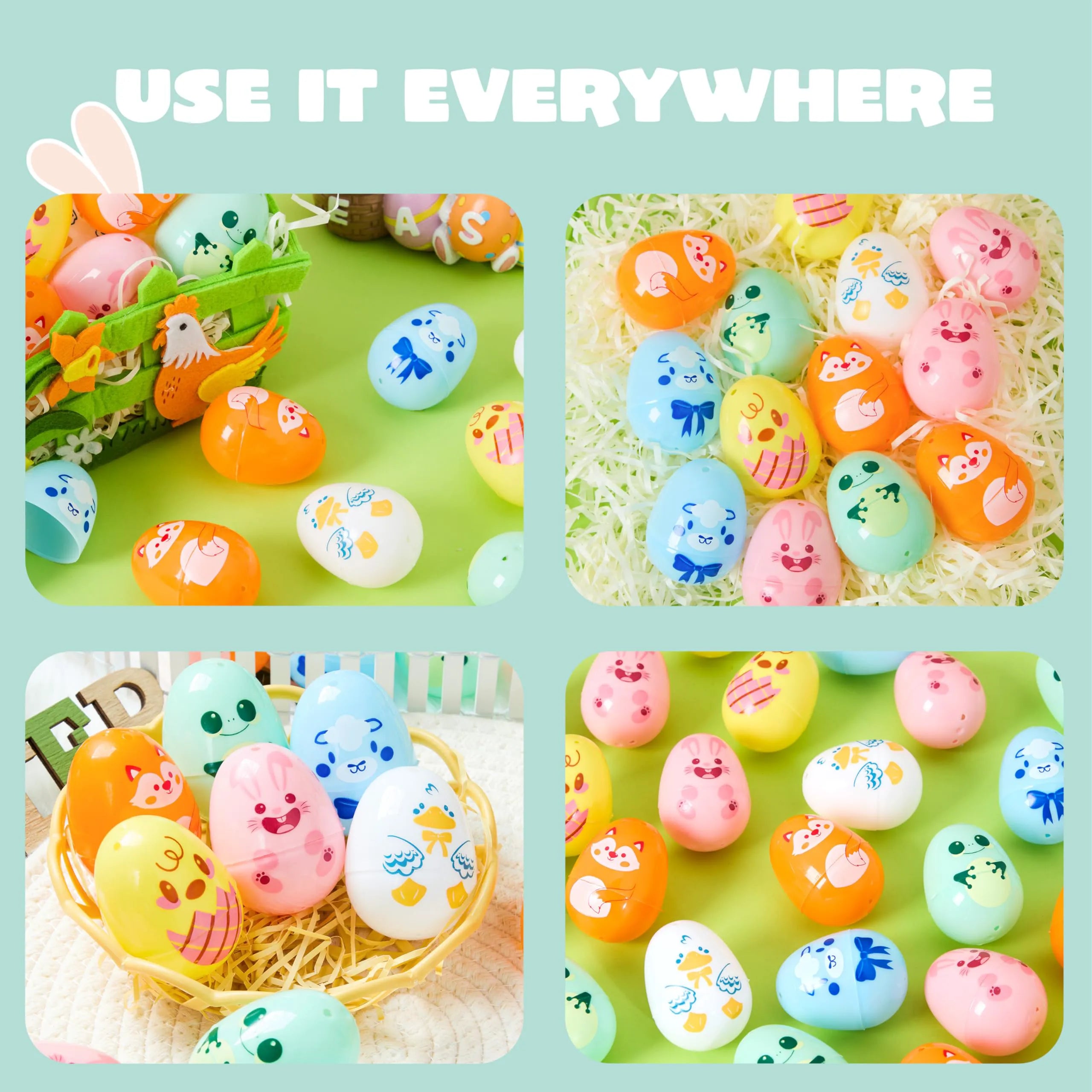 24 PCS Plastic Easter Multicolor Animal Eggs