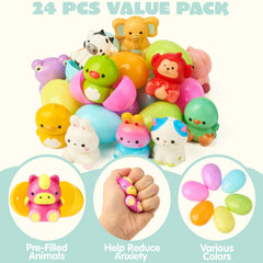 24-Pack Easter Prefilled Eggs with Animal Squishy Toys