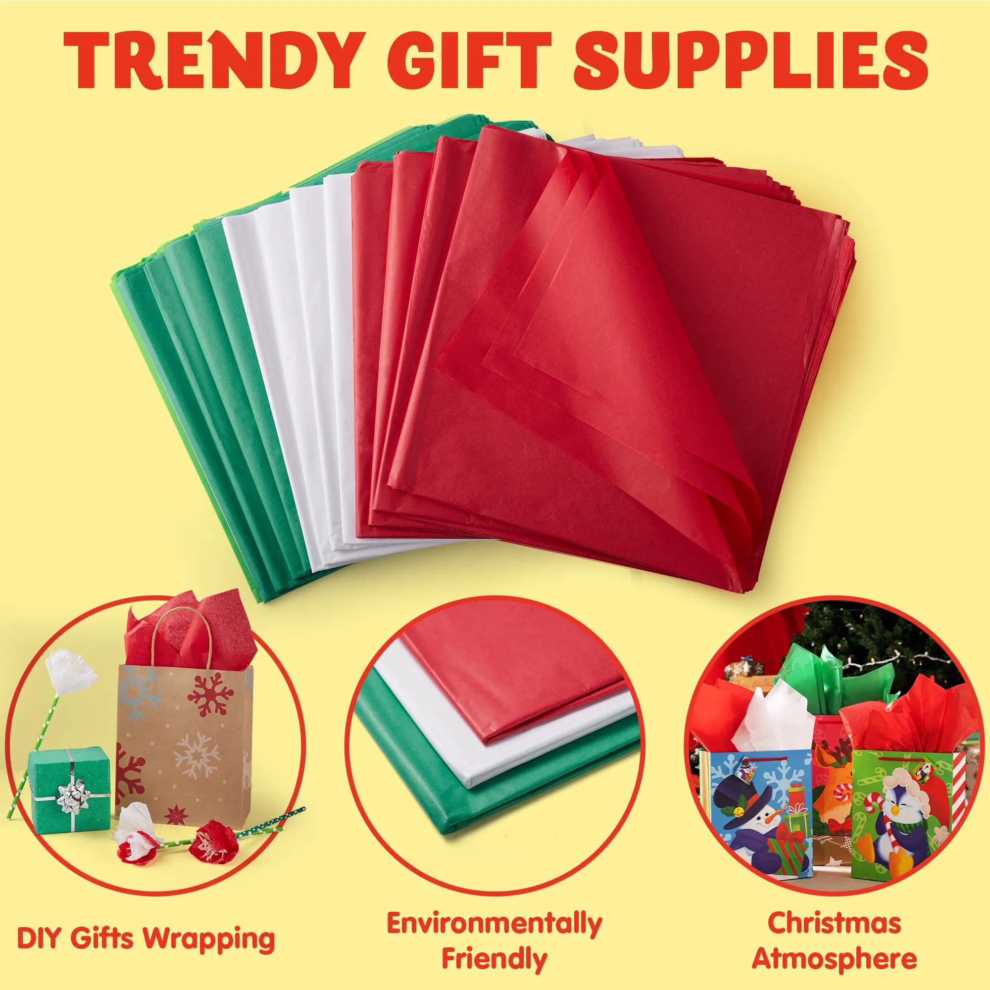 36 Sheets Christmas Tissue Paper - Red, Green & White