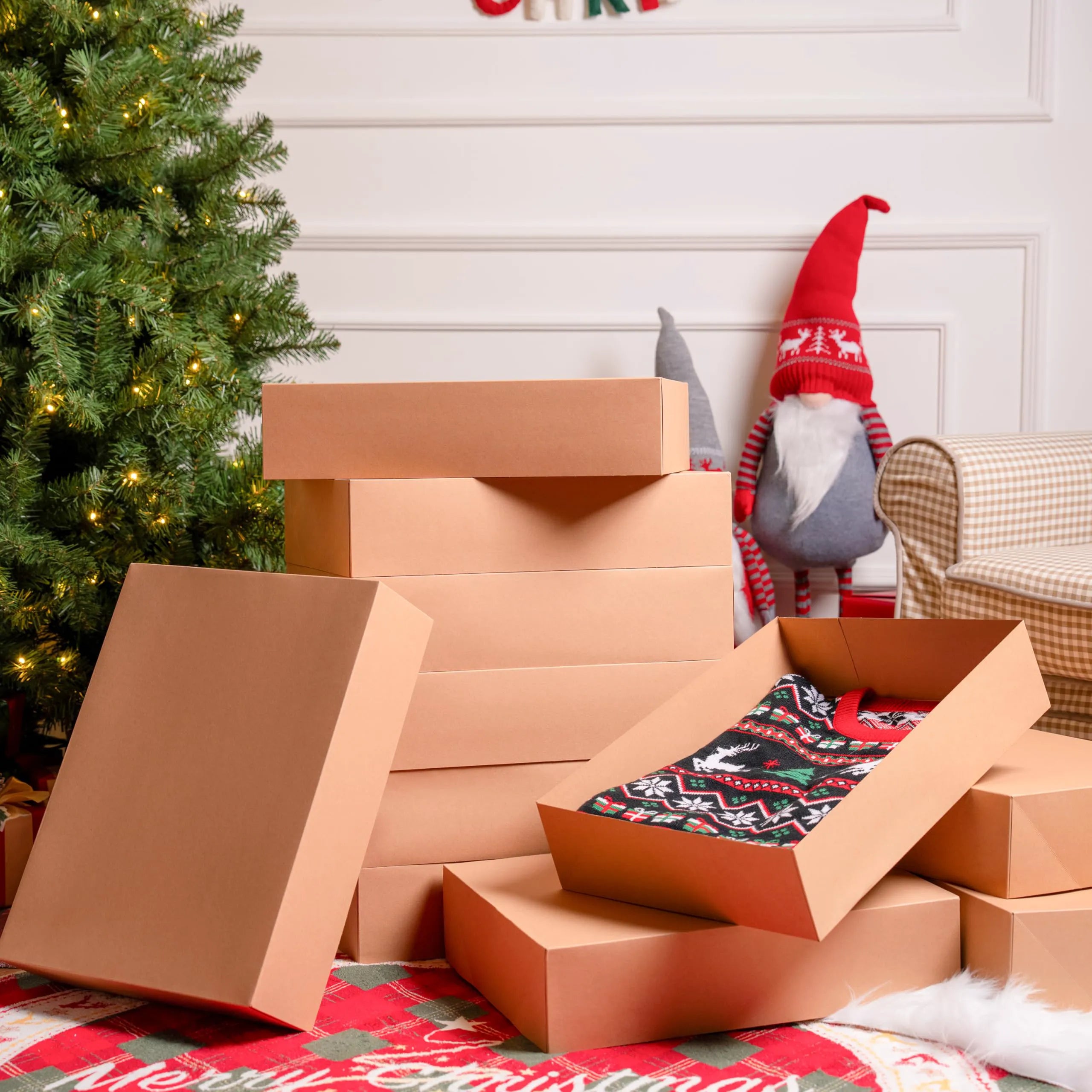 12 Pack 17" x 13" x 4" Large Christmas Gift Boxes with Lids for Presents