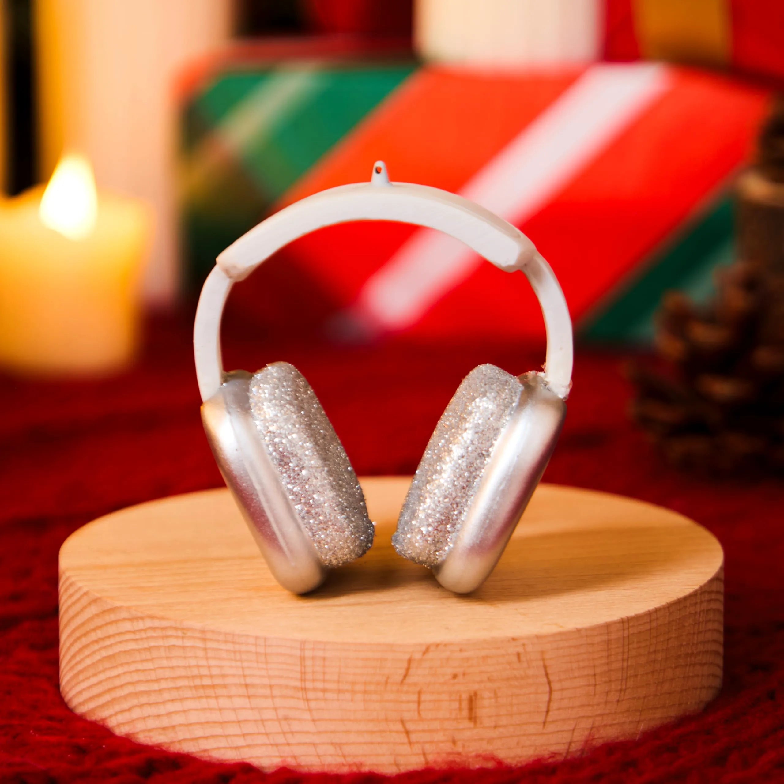 Mini Christmas Silver and White Headphone Glass Ornament
