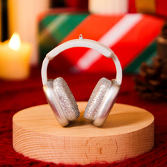 Mini Christmas Silver and White Headphone Glass Ornament